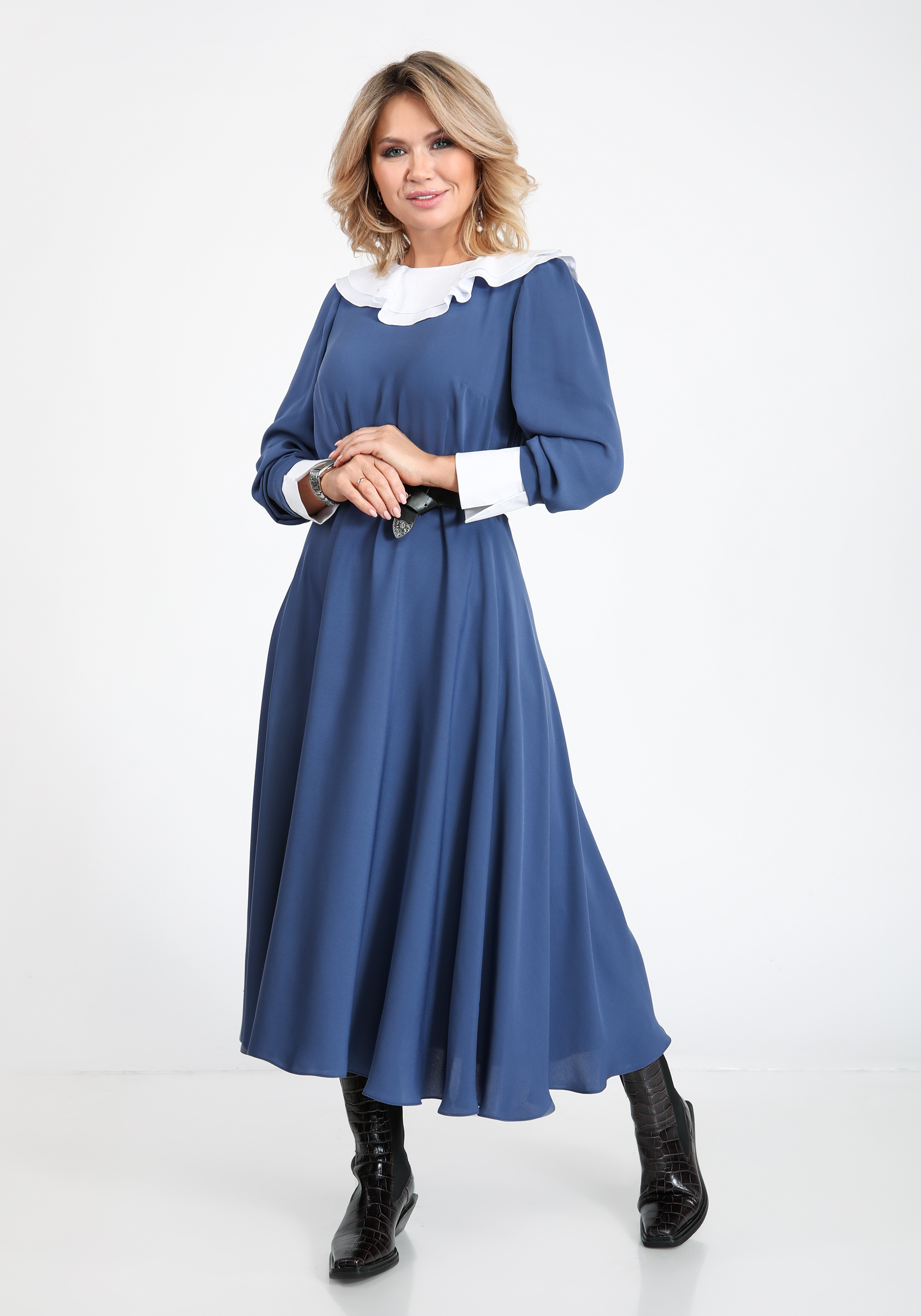 Платье со съемным воротником и манжетами Vivienne Mare, размер 56, цвет синий - фото 4