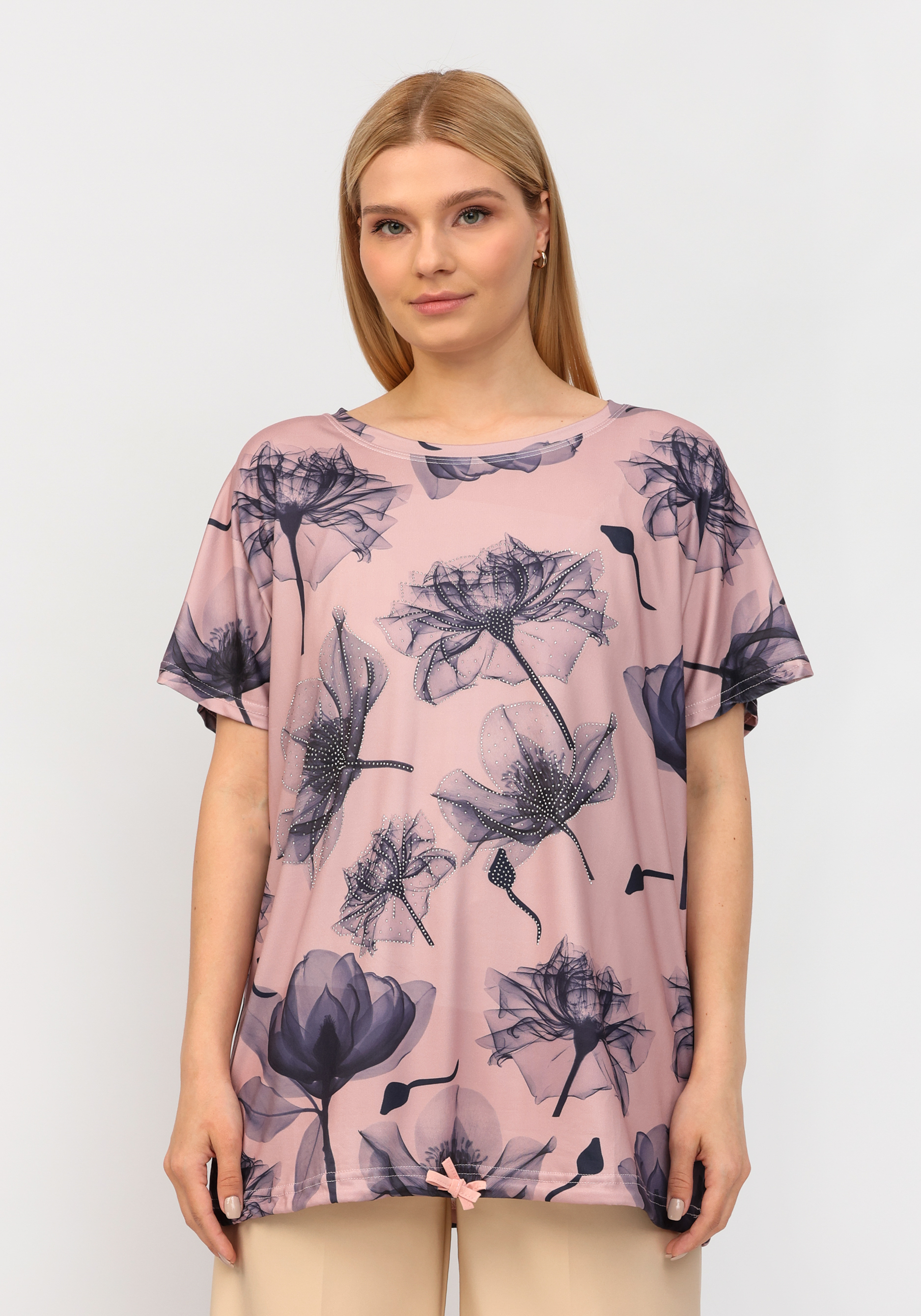 Блуза со стразами и цветочным принтом No name, размер 52-54 - фото 4