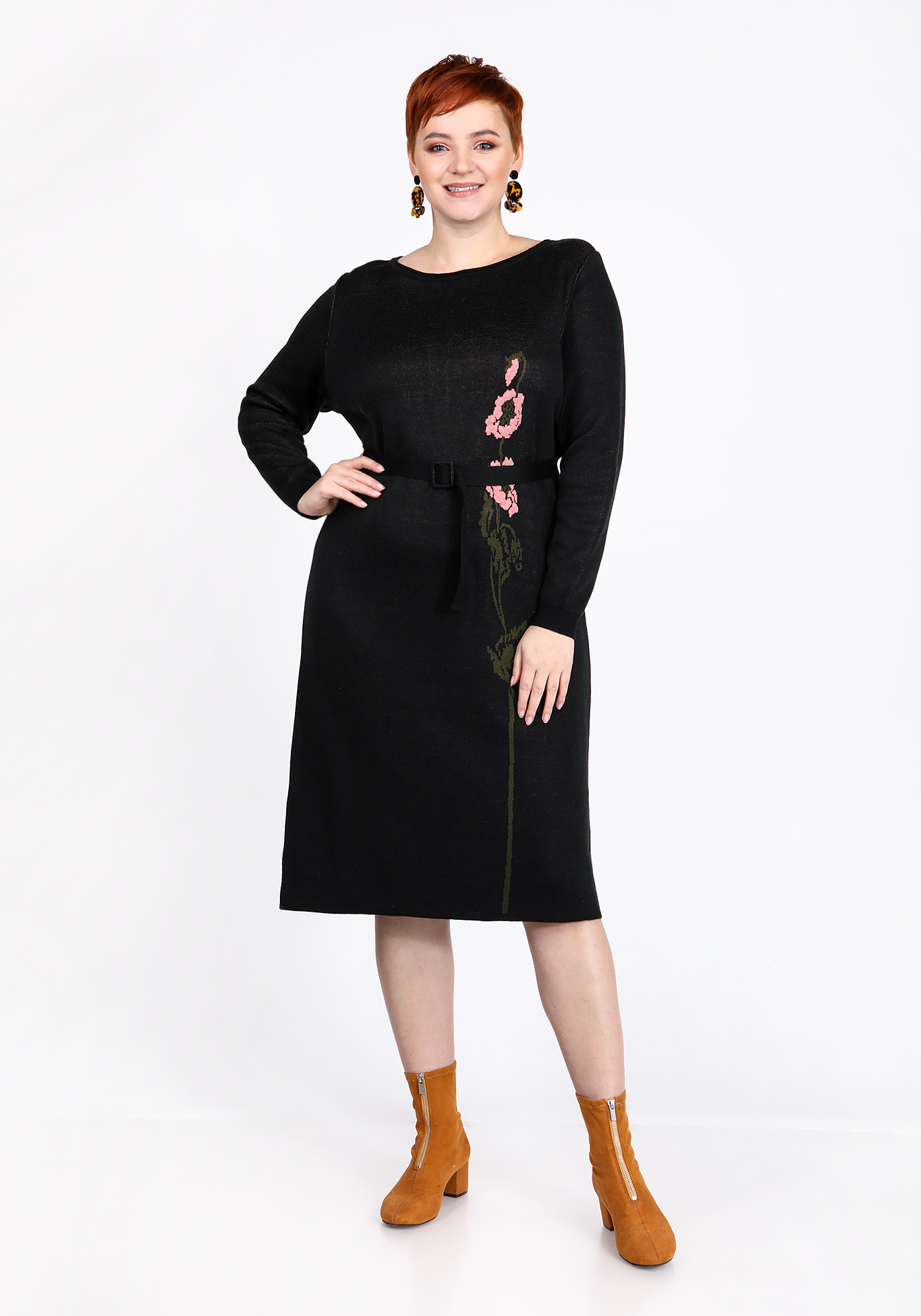 Платье с вырезом "лодочка" и поясом Vivawool, размер 48, цвет черный - фото 2