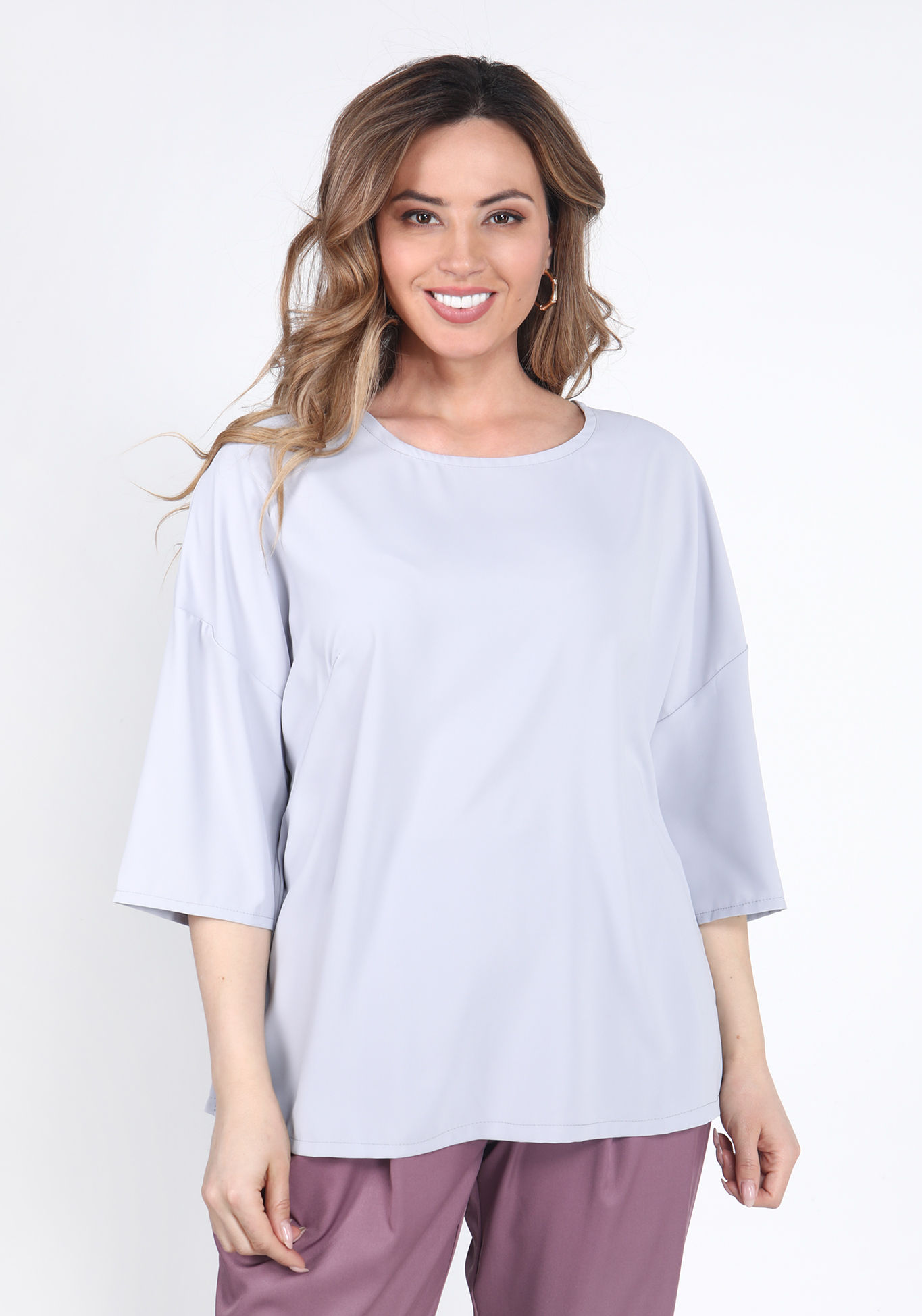 Блуза однотонная с круглым вырезом блуза из шитья с v образным вырезом