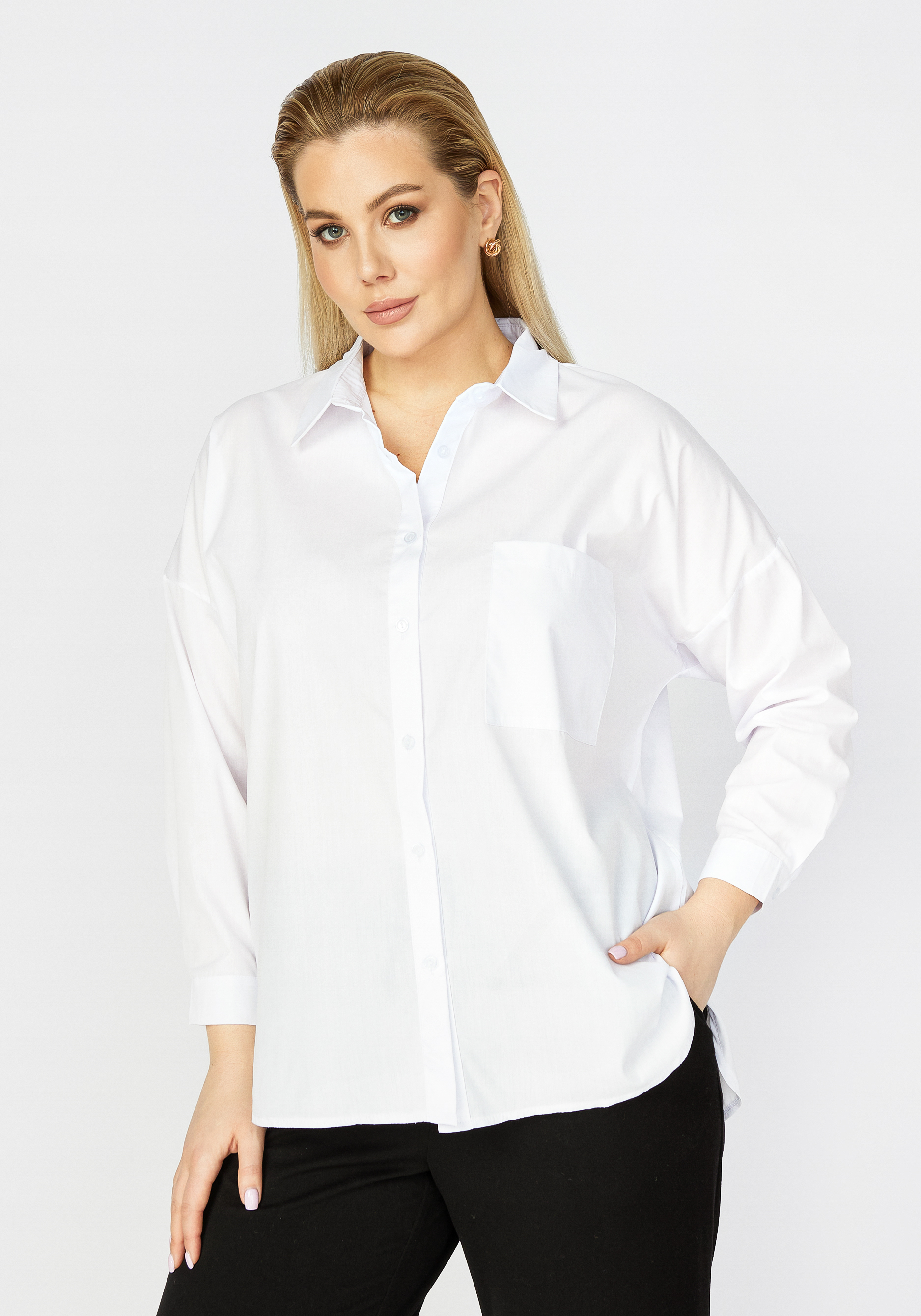 Рубашка свободного кроя со спущенным плечом VeraVo, цвет белый, размер 48 - фото 2