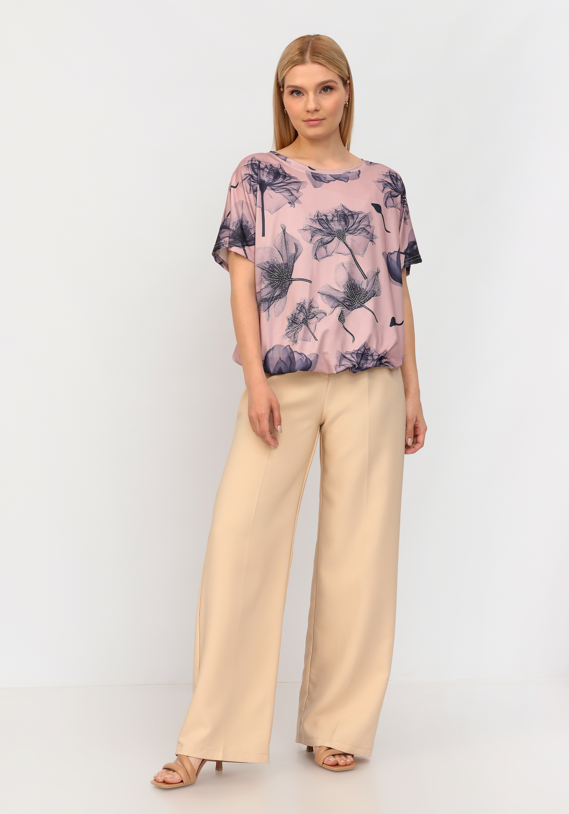 Блуза со стразами и цветочным принтом No name, размер 52-54 - фото 2