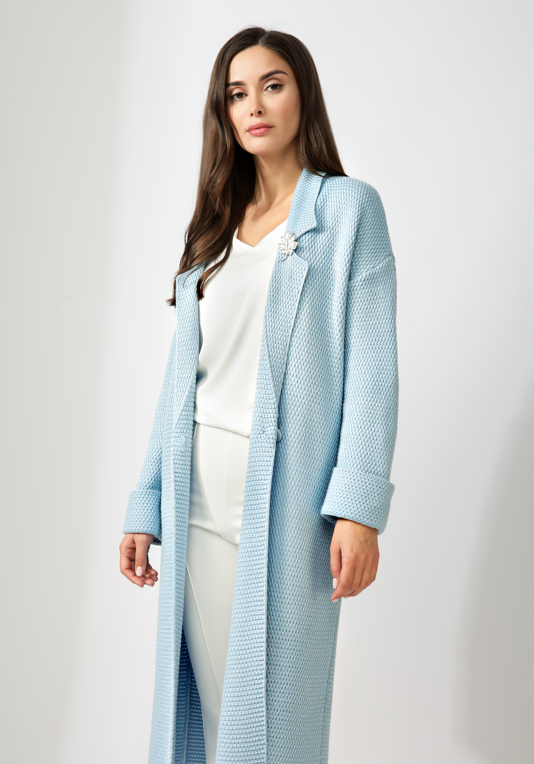 Пальто женское структурной вязки Vivawool, цвет серый, размер 58