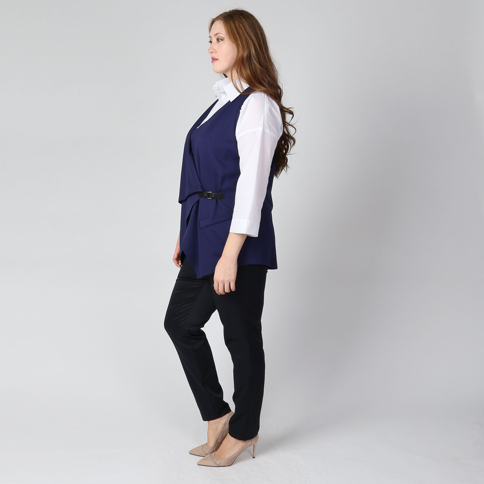 Комплект: блуза и асимметричный жилет Elletto Life, размер 60, цвет синий - фото 4