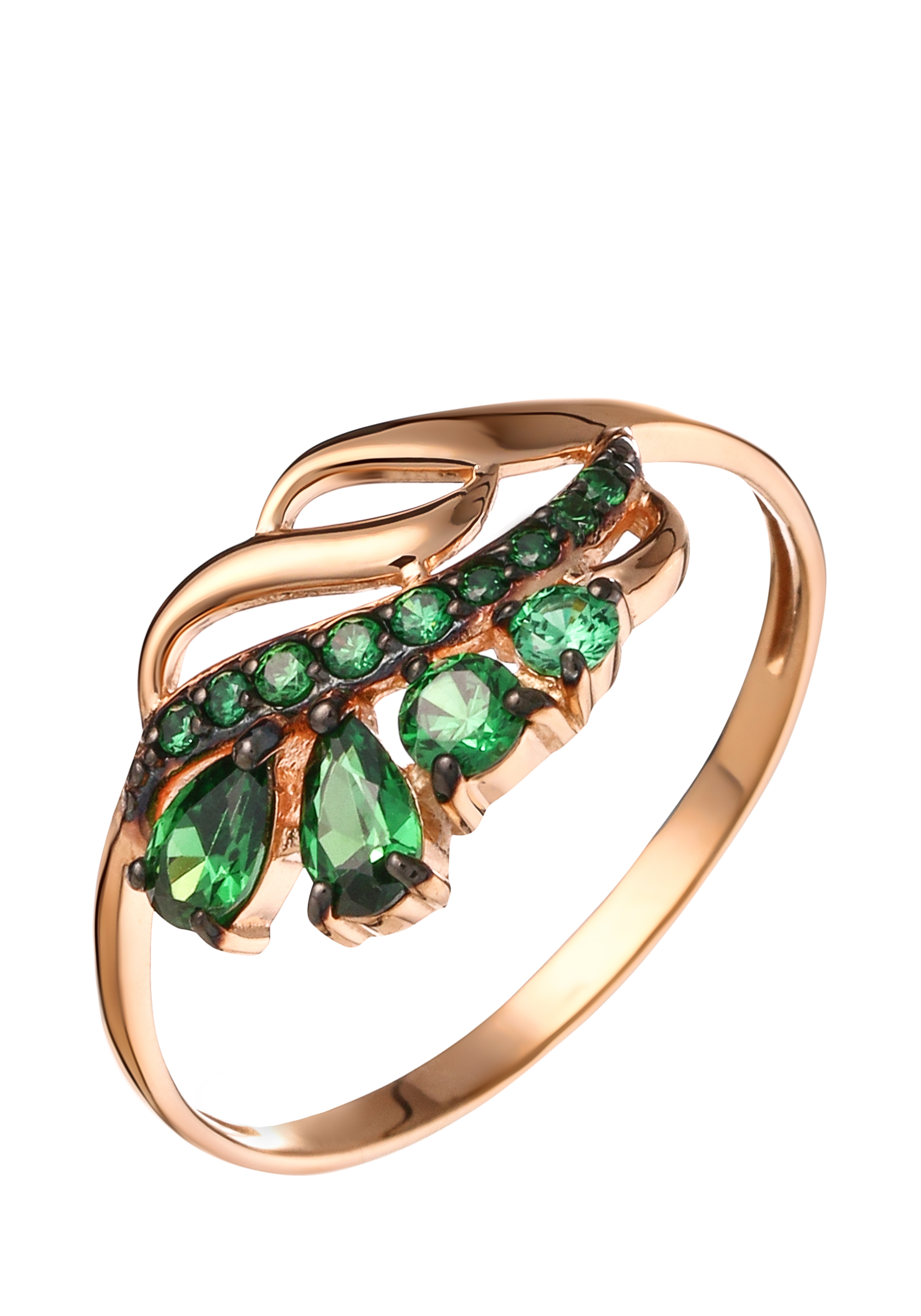 Кольцо серебряное "Волшебное перо" Nouvelle, цвет зеленый, размер 17