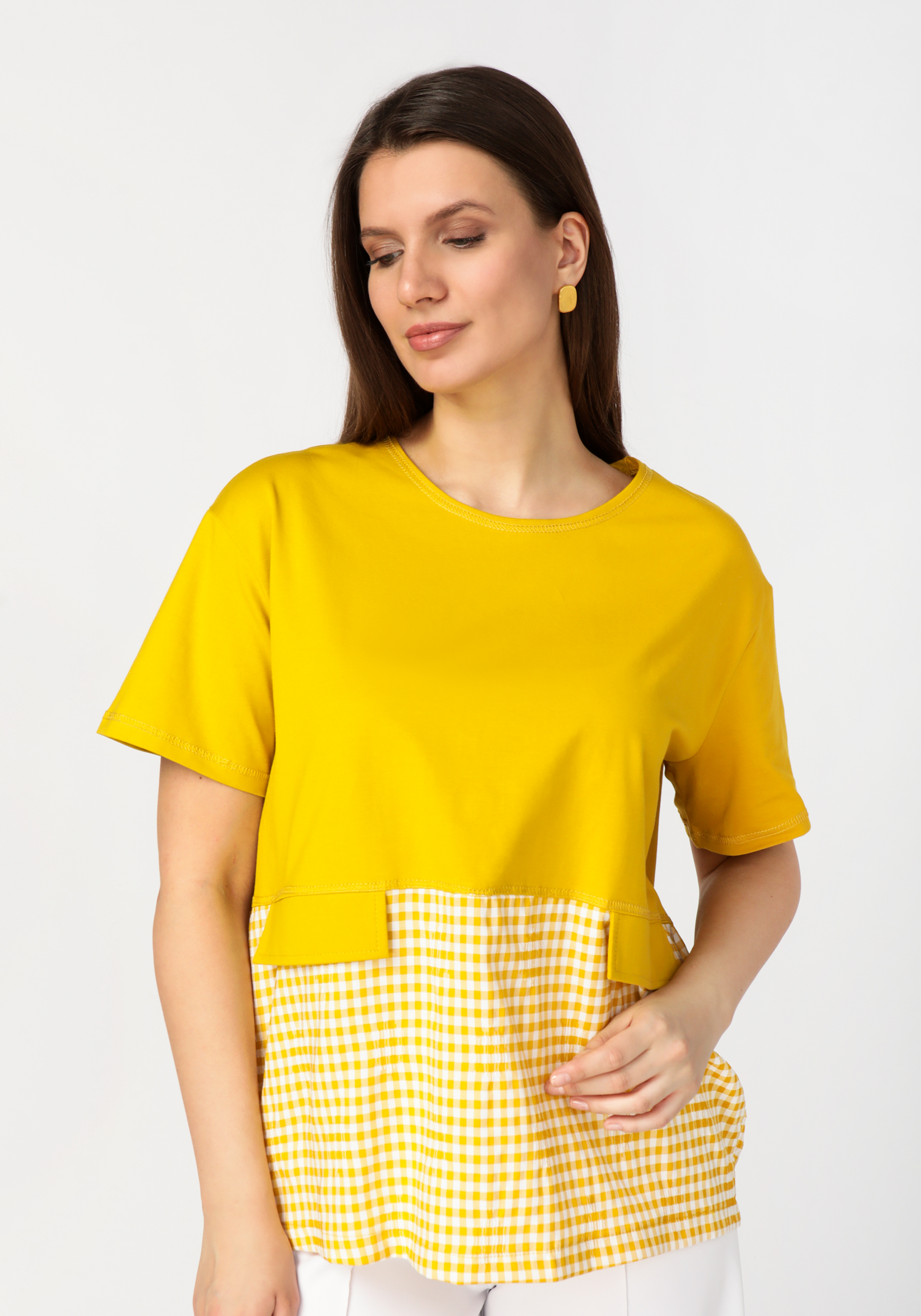 Блуза комбинированная из разных тканей Frida, размер 58-60, цвет желтый - фото 9