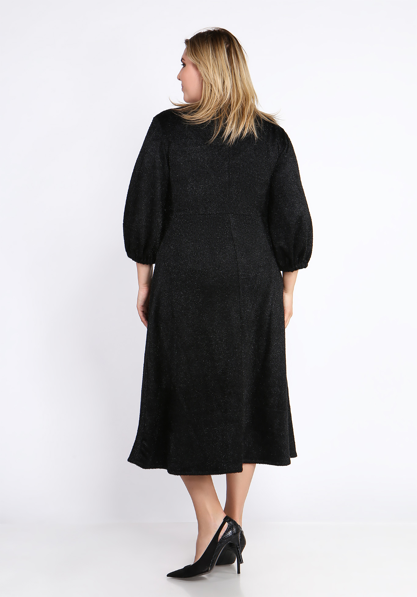 Платье с V-вырезом из ткани с блеском Vivienne Mare, размер 48, цвет черный - фото 4