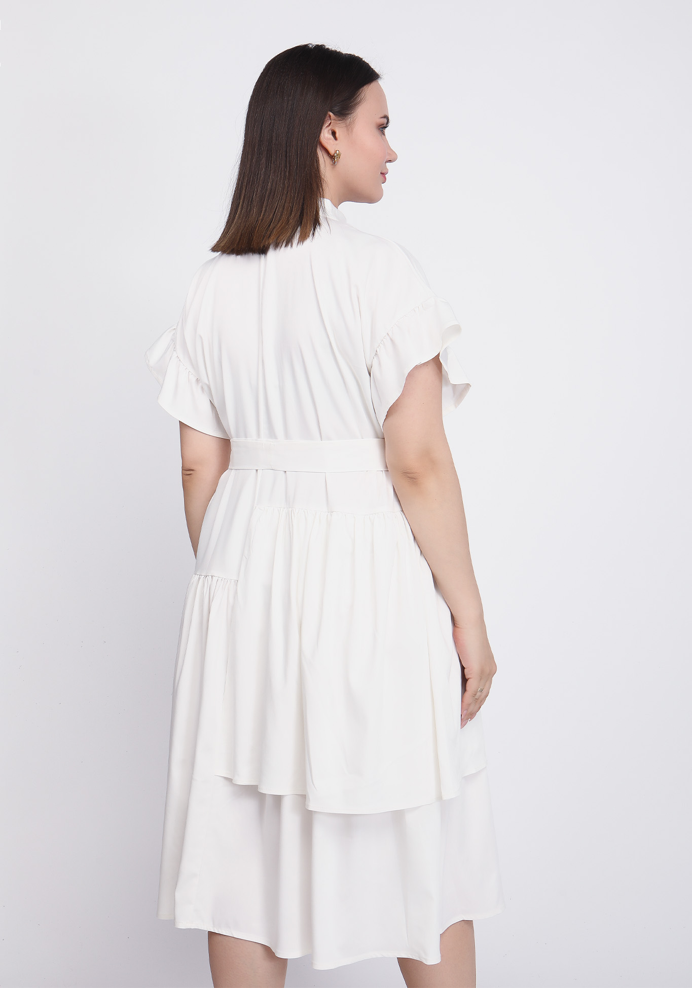 Платье миди с рюшами Polina Romanova, размер 48, цвет белый - фото 4