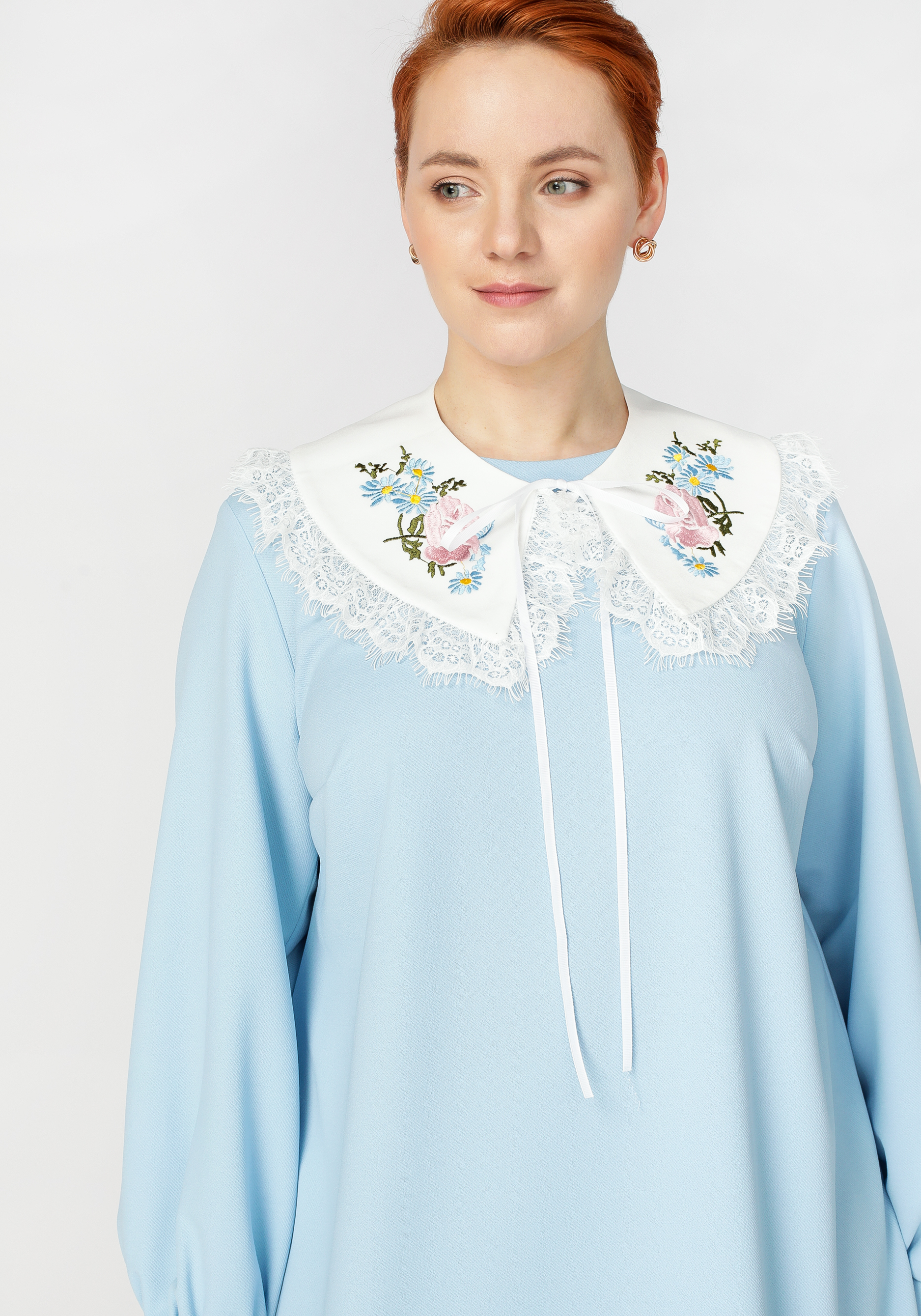 Платье миди со съемным воротником Bianka Modeno, размер 50, цвет голубой - фото 5