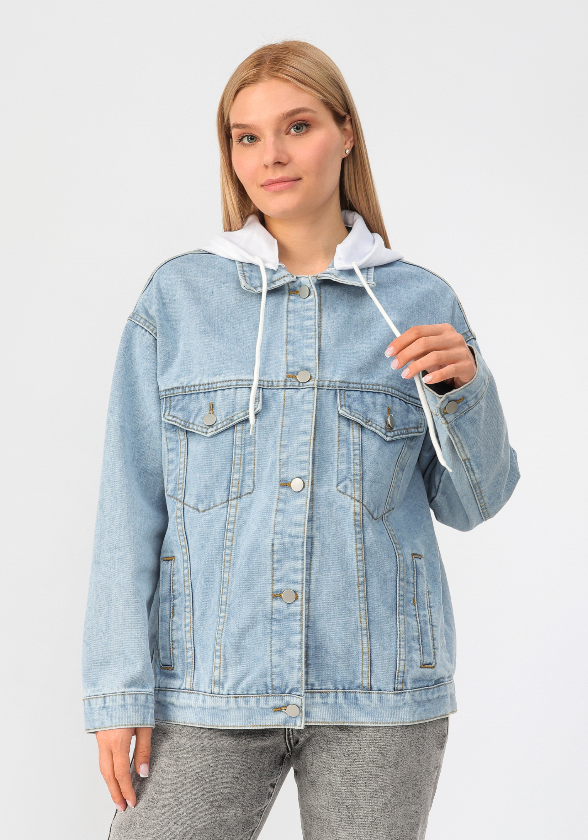 Куртка джинсовая с капюшоном No name, цвет голубой, размер 52-54 - фото 1