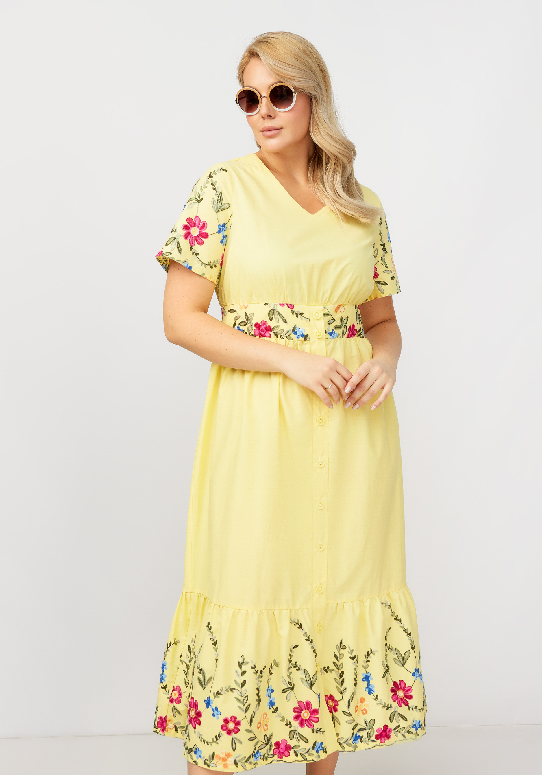 Платье с цветочной вышивкой на пуговицах Bianka Modeno, размер 54 - фото 8