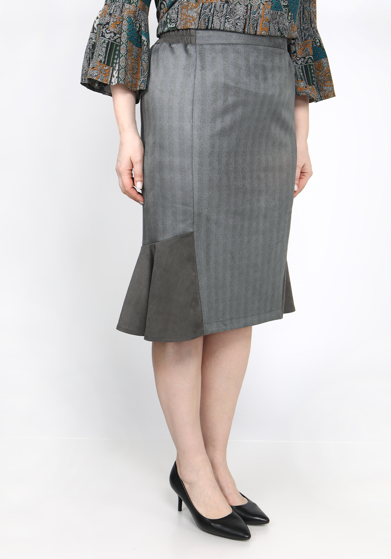 Юбка из эко-замши с воланом юбка плиссе с абстрактным рисунком