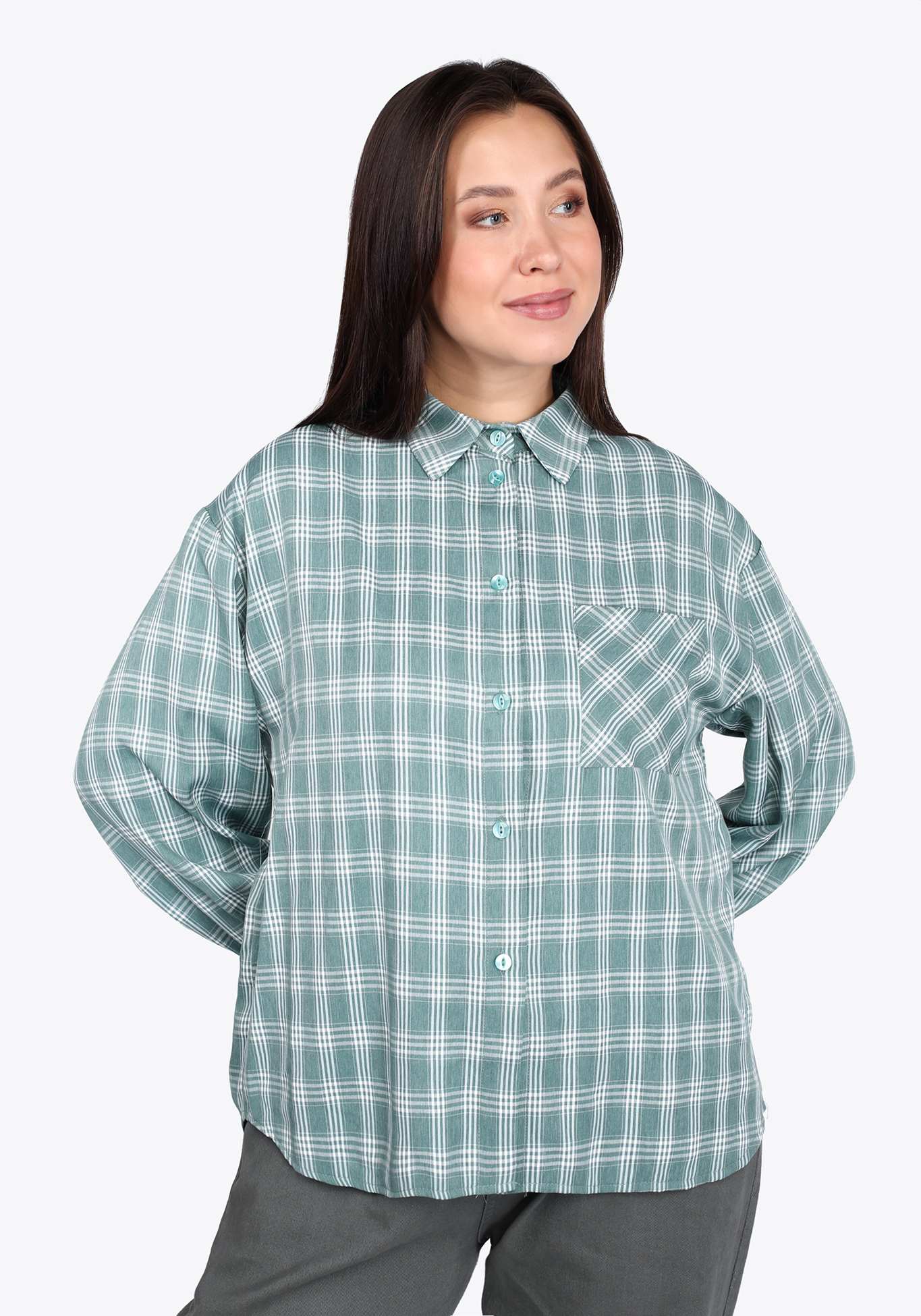 Рубашка из хлопка в клетку Julia Weber, размер 56, цвет серый - фото 1