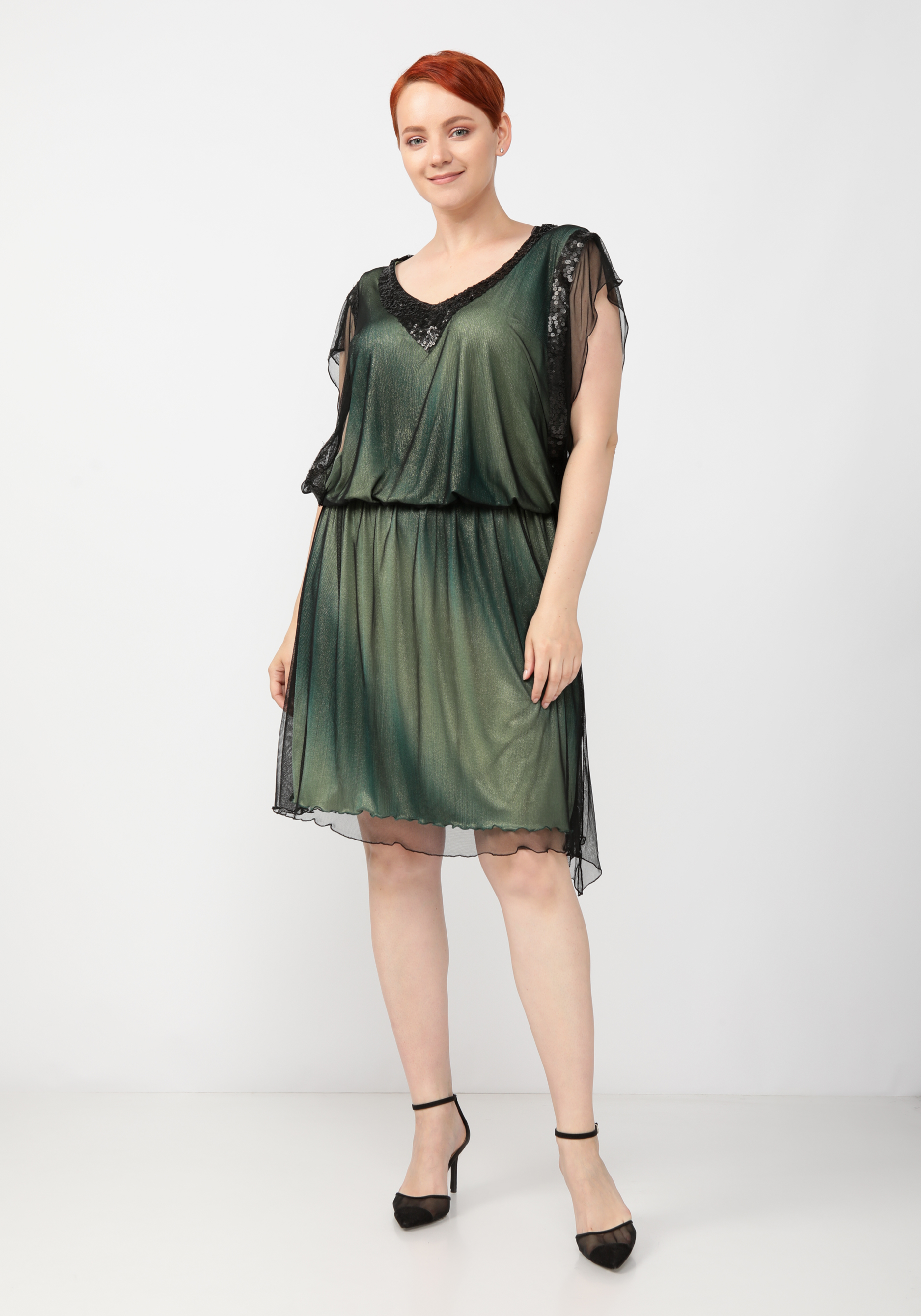 Платье с заниженной линией талии и пайетками GalaGrosso, размер 54, цвет зеленый - фото 2