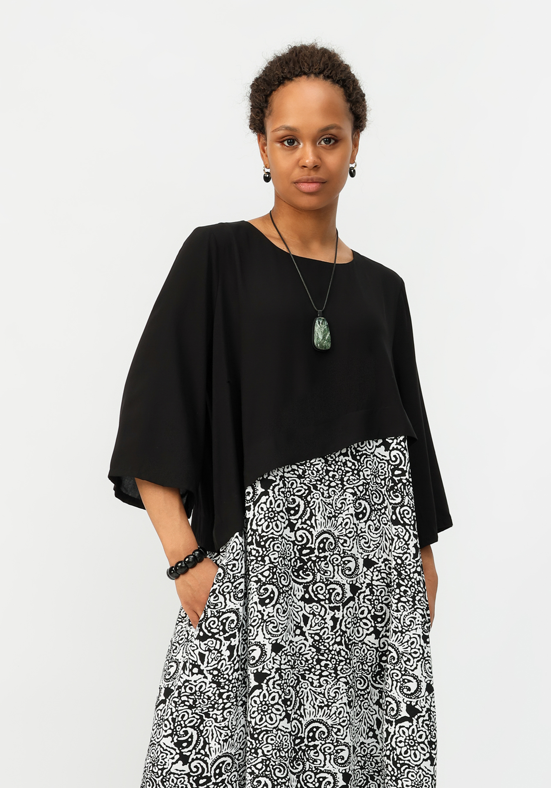 Платье комбинированное свободного кроя Frida, размер 54, цвет черный - фото 9