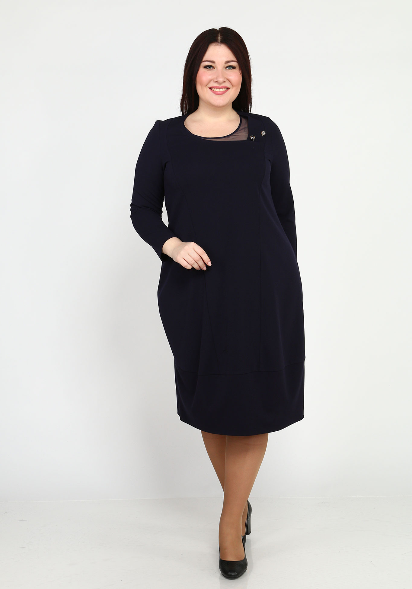 Платье-миди однотонное с украшением GalaGrosso, размер 50, цвет тёмно-синий - фото 5