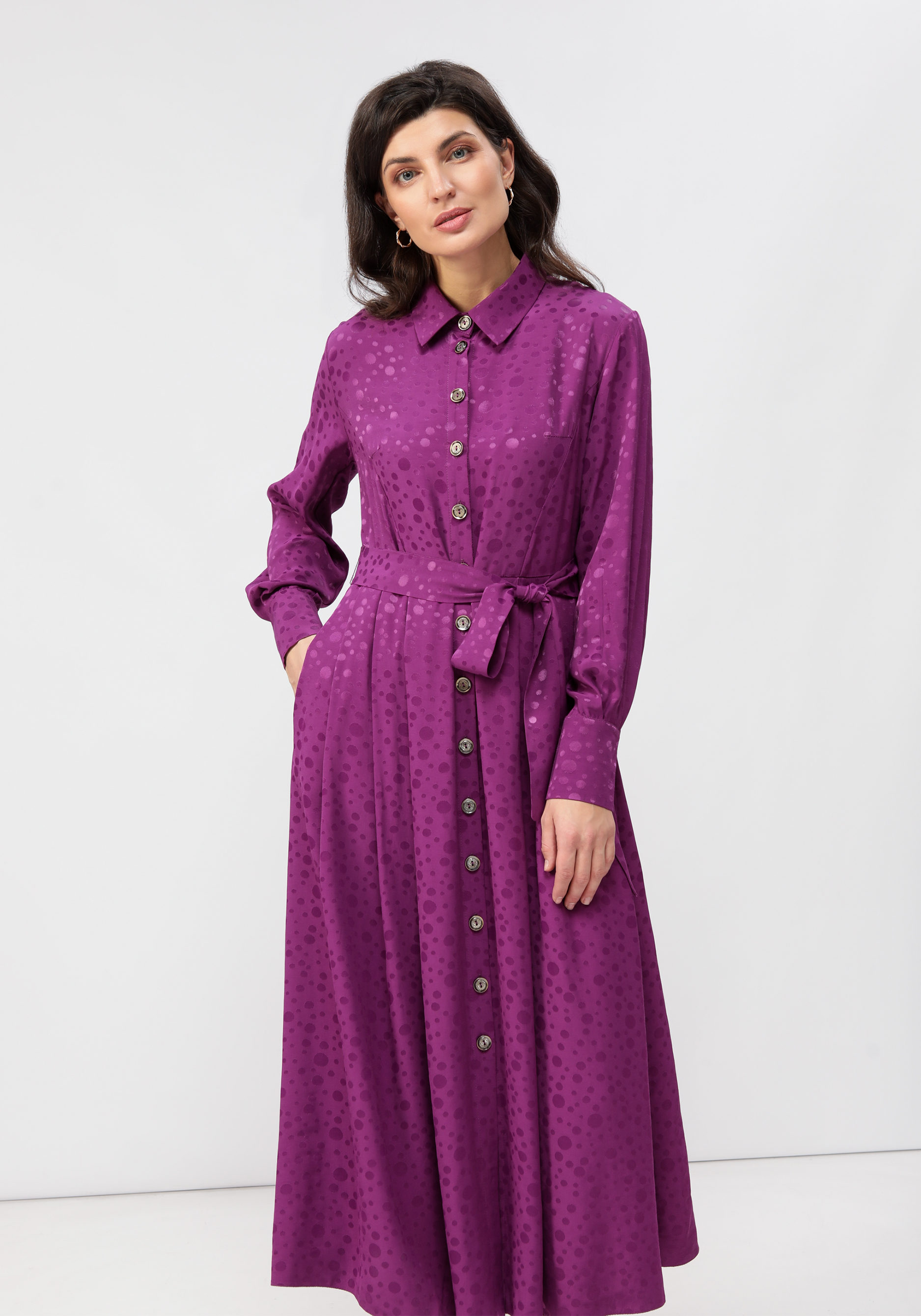 Платье на пуговицах со складками на юбке Vivienne Mare, цвет фиолетовый, размер 50 - фото 4