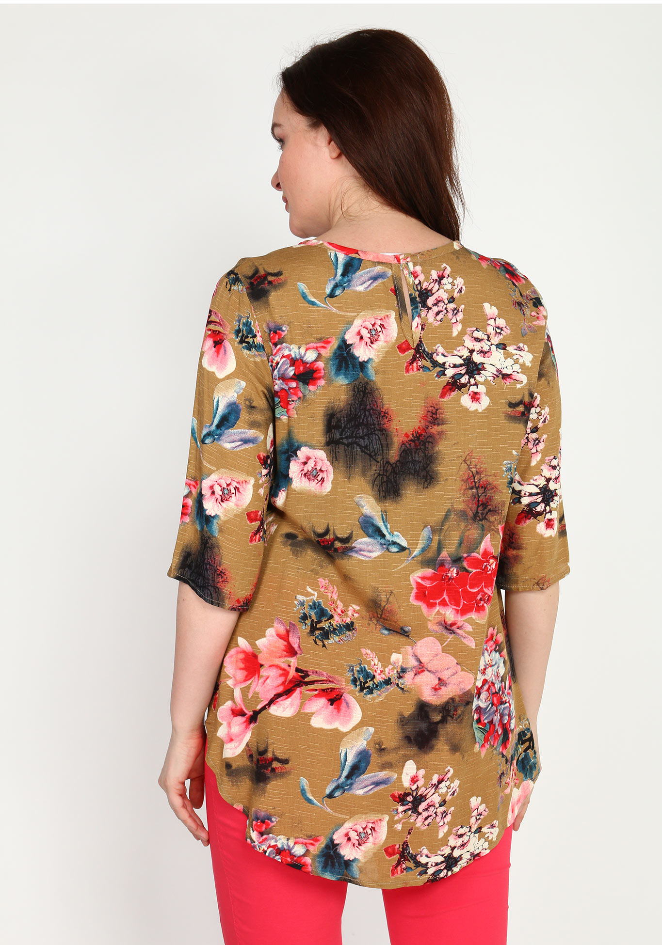 Блуза свободная с удлиненной спинкой Bianka Modeno, размер 54, цвет бежевый - фото 4