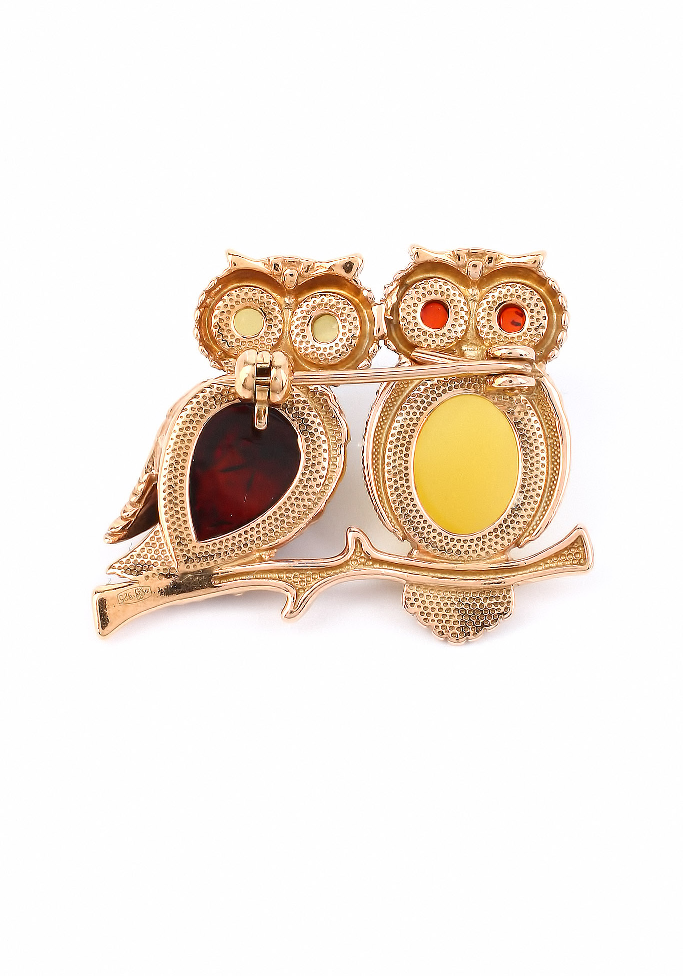Брошь серебряная "Совушки" Darvin Jewelry, цвет желтый - фото 5