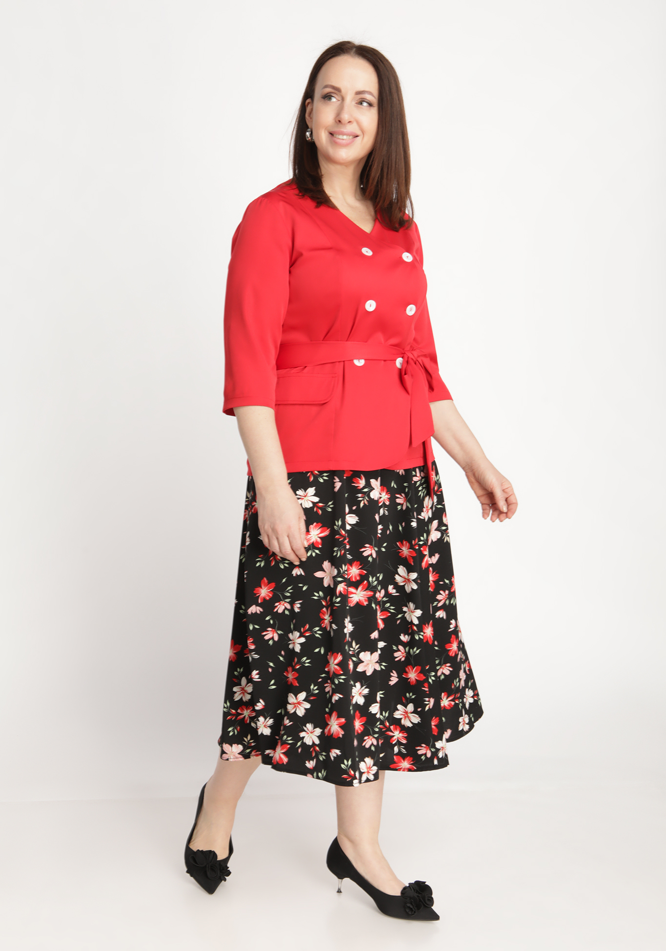 Костюм-двойка: жакет и юбка Bianka Modeno, размер 50, цвет красный - фото 7