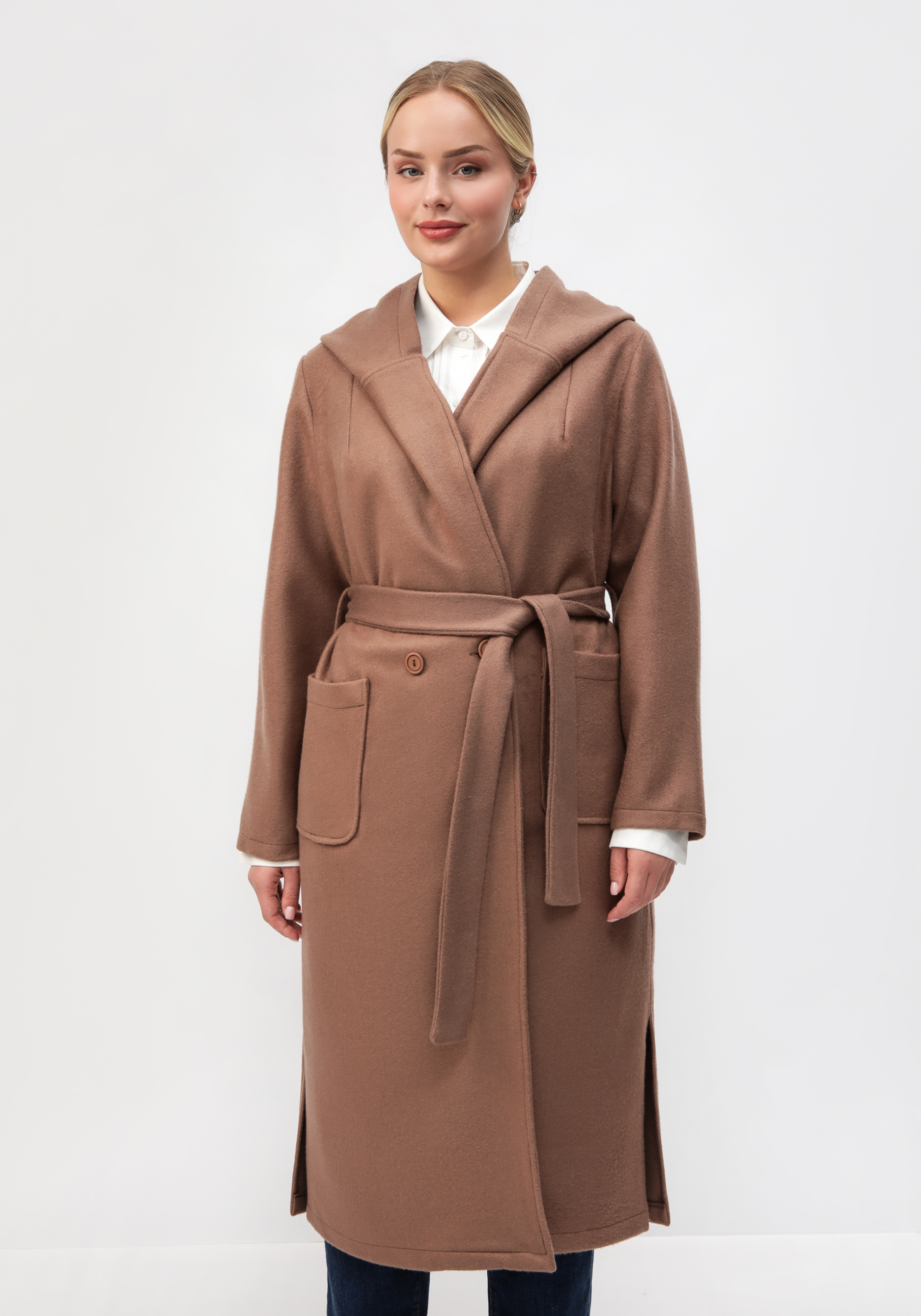 Пальто свободного кроя на поясе VeraVo, цвет коричневый, размер 50 - фото 4