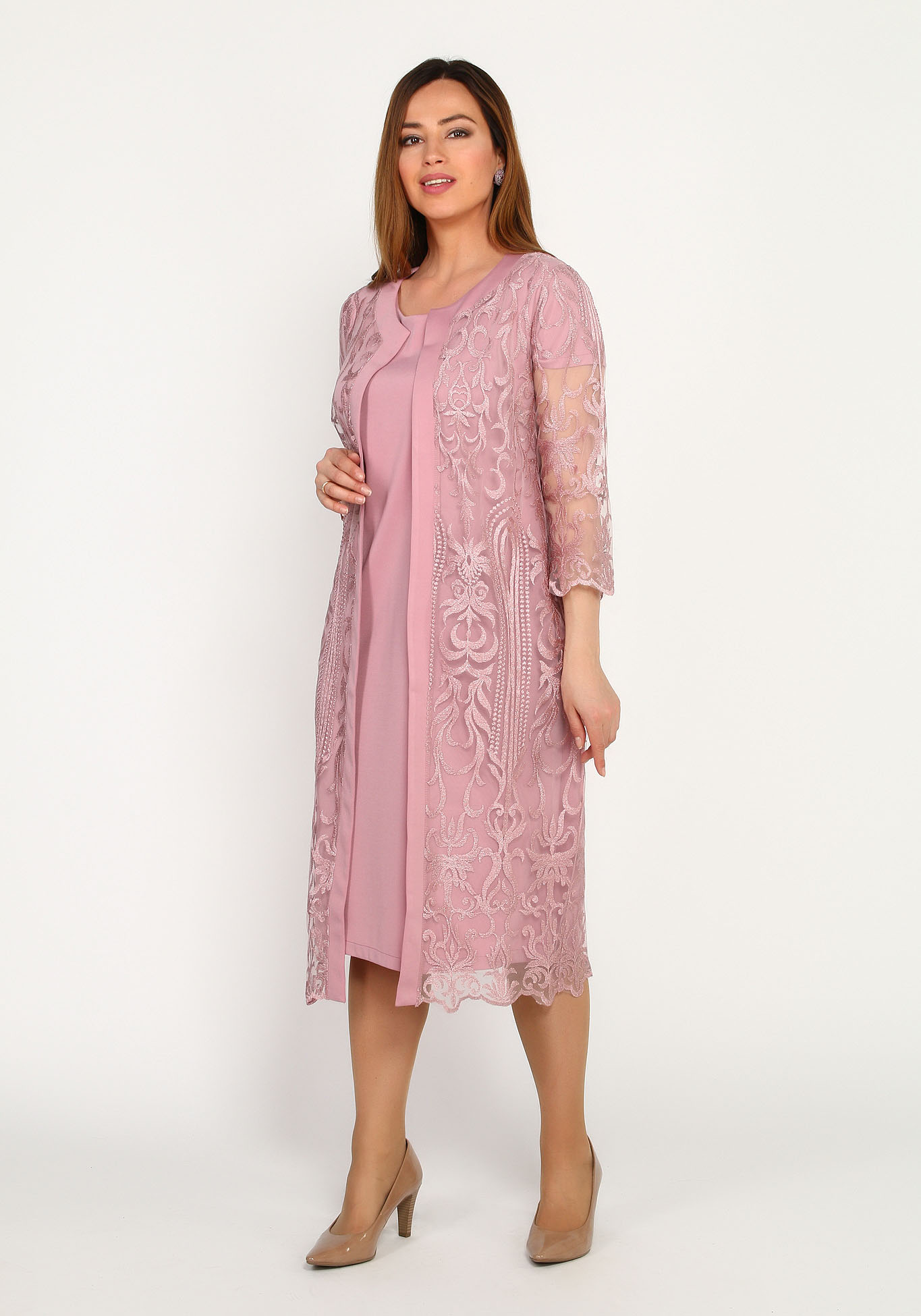 Комплект: платье и кружевная накидка Bel Fiore, размер 48, цвет розовый - фото 4