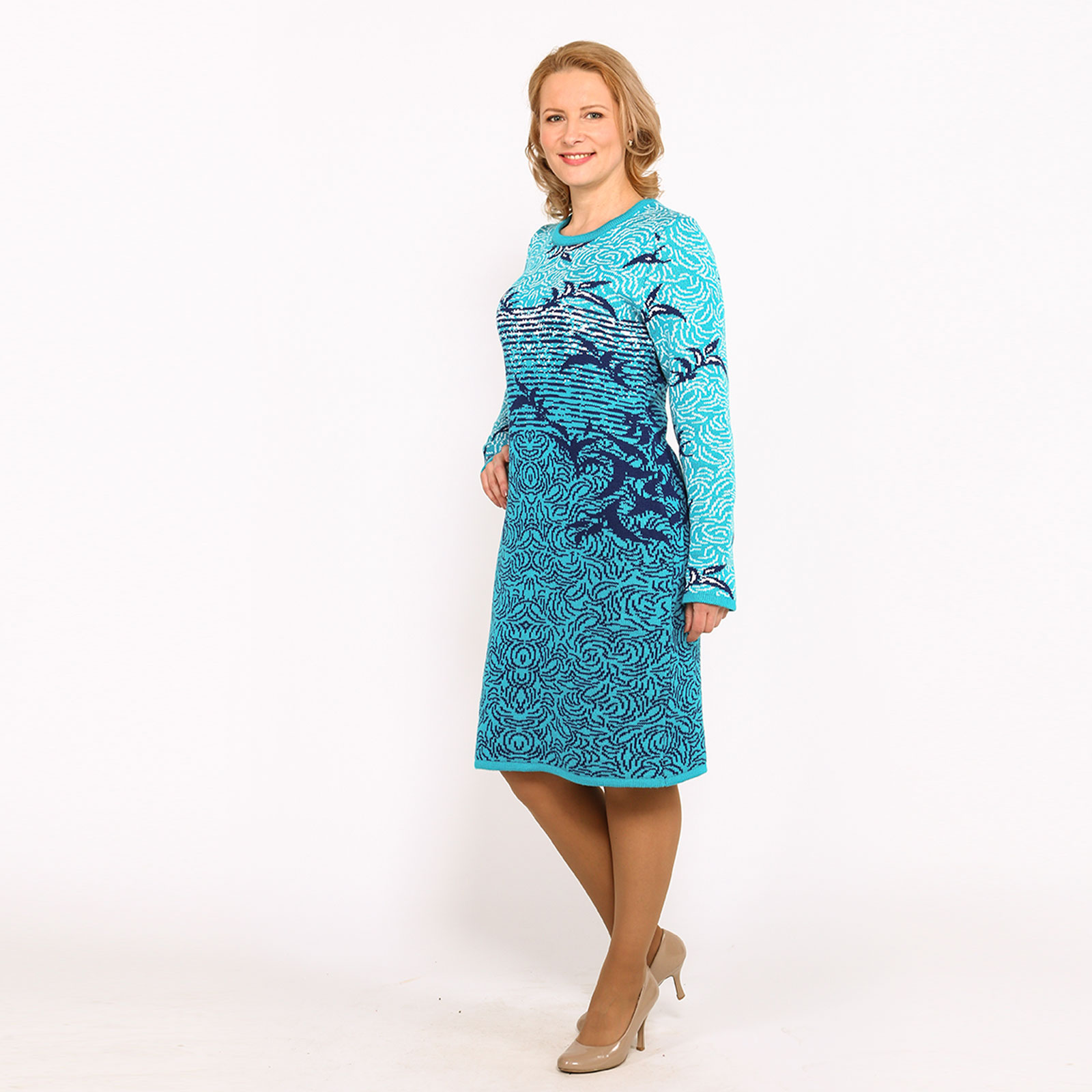 Платье вязаное с принтом VeraVo, цвет синий, размер 58 - фото 10