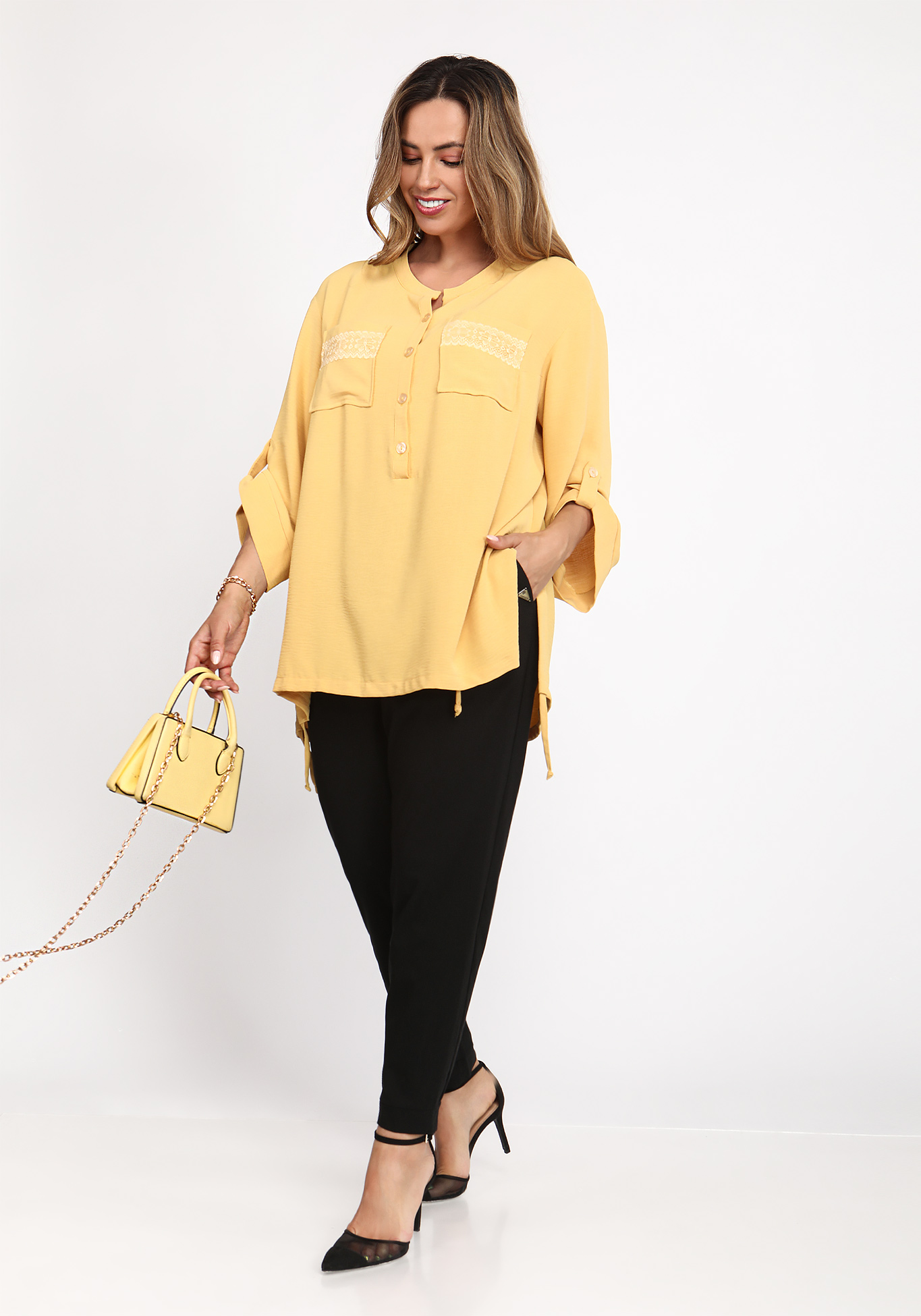 Блуза из жатой вискозы GalaGrosso, размер 50, цвет светло-желтый - фото 7