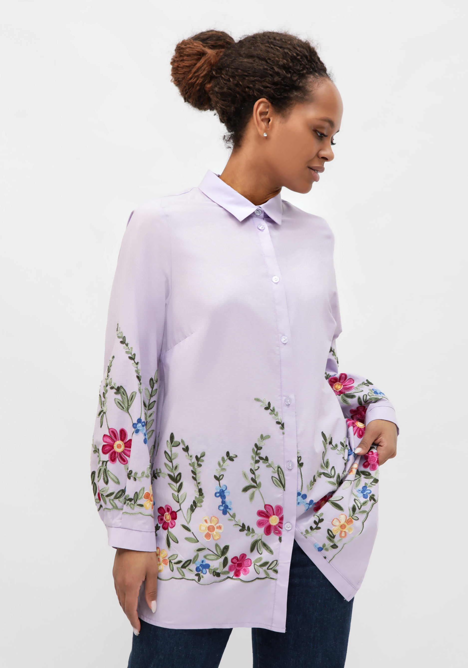 Рубашка с цветочной вышивкой Frida, размер 56