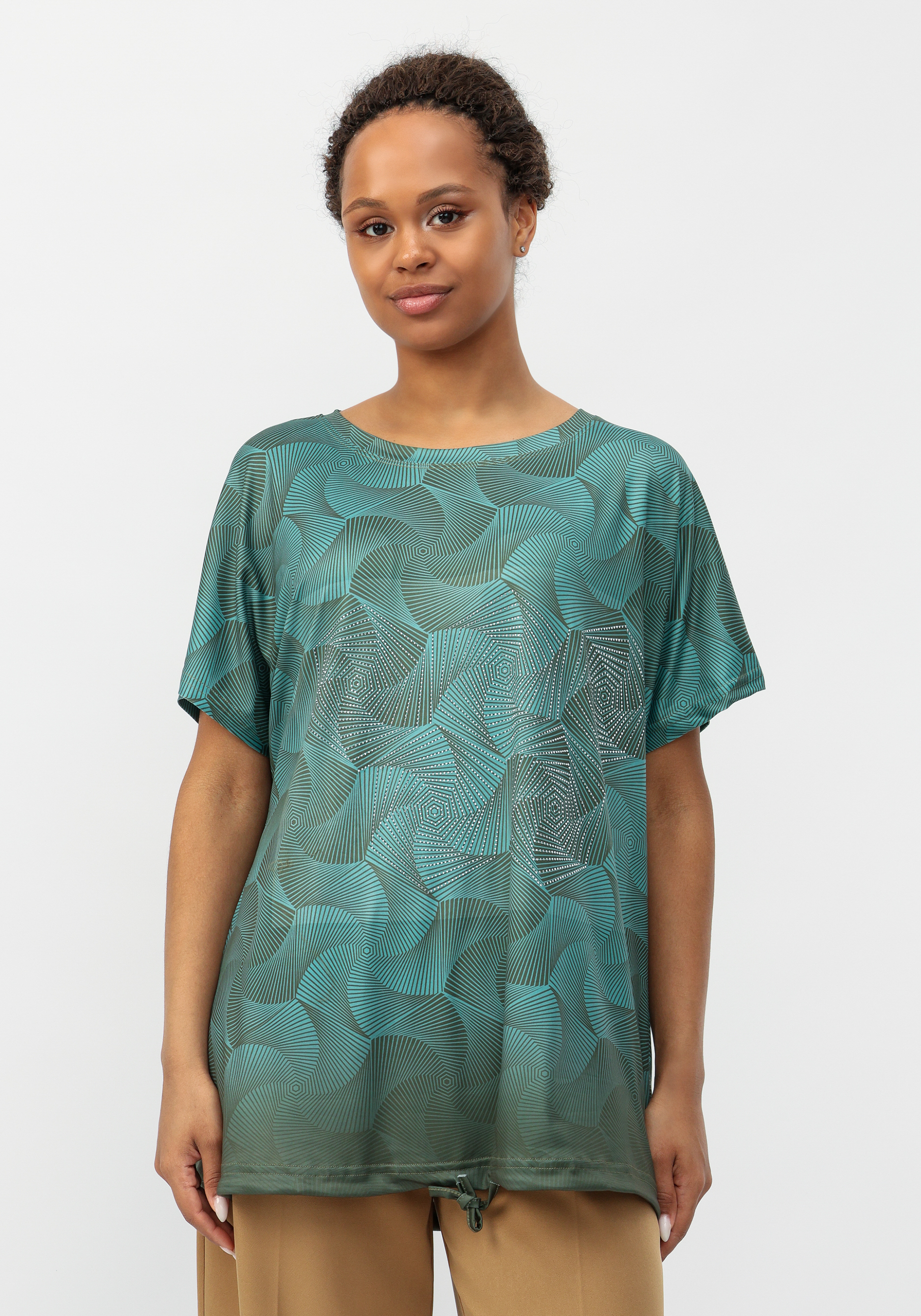 Блуза со стразами и принтом No name, размер 56-58, цвет зеленый - фото 4