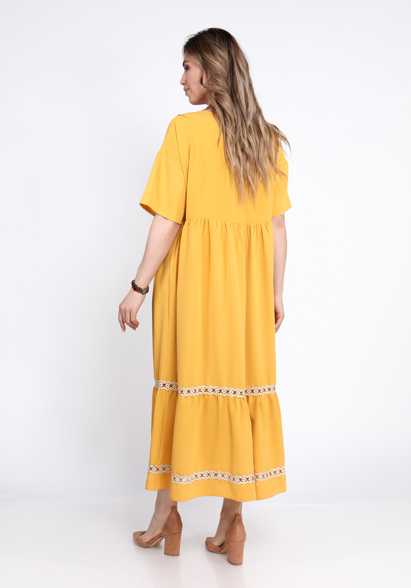 Платье с прозрачной вставкой Bianka Modeno, размер 48, цвет горчичный - фото 3