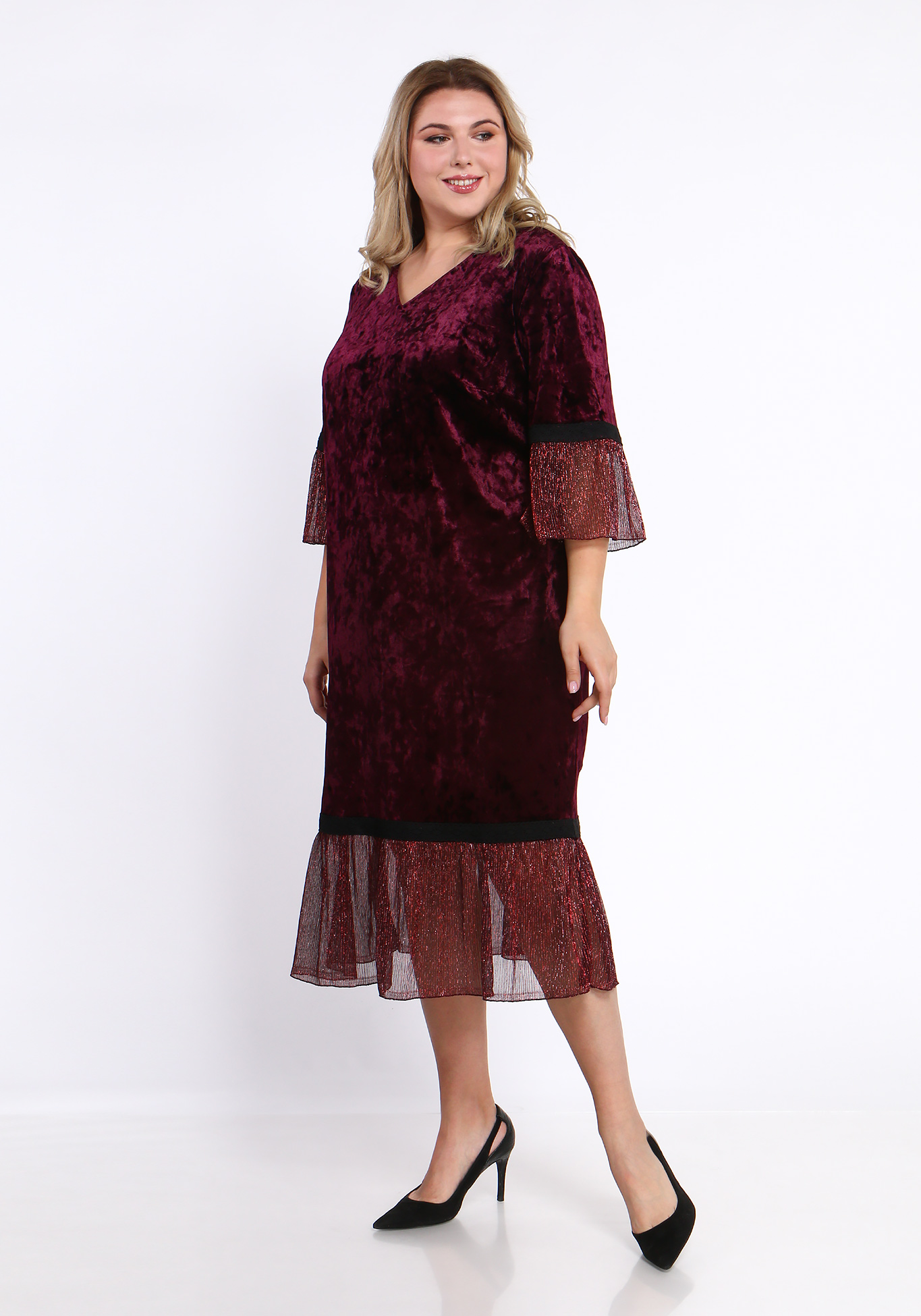 Платье велюровое с рукавом 3/4 Bianka Modeno, размер 52, цвет сиреневый - фото 10