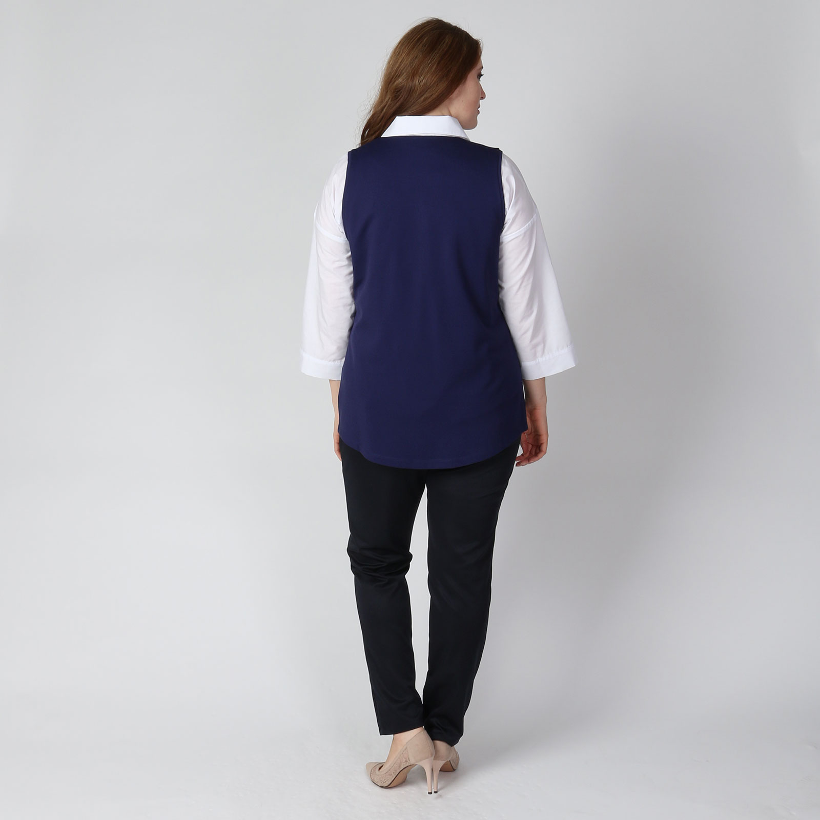 Комплект: блуза и асимметричный жилет Elletto Life, размер 60, цвет синий - фото 5