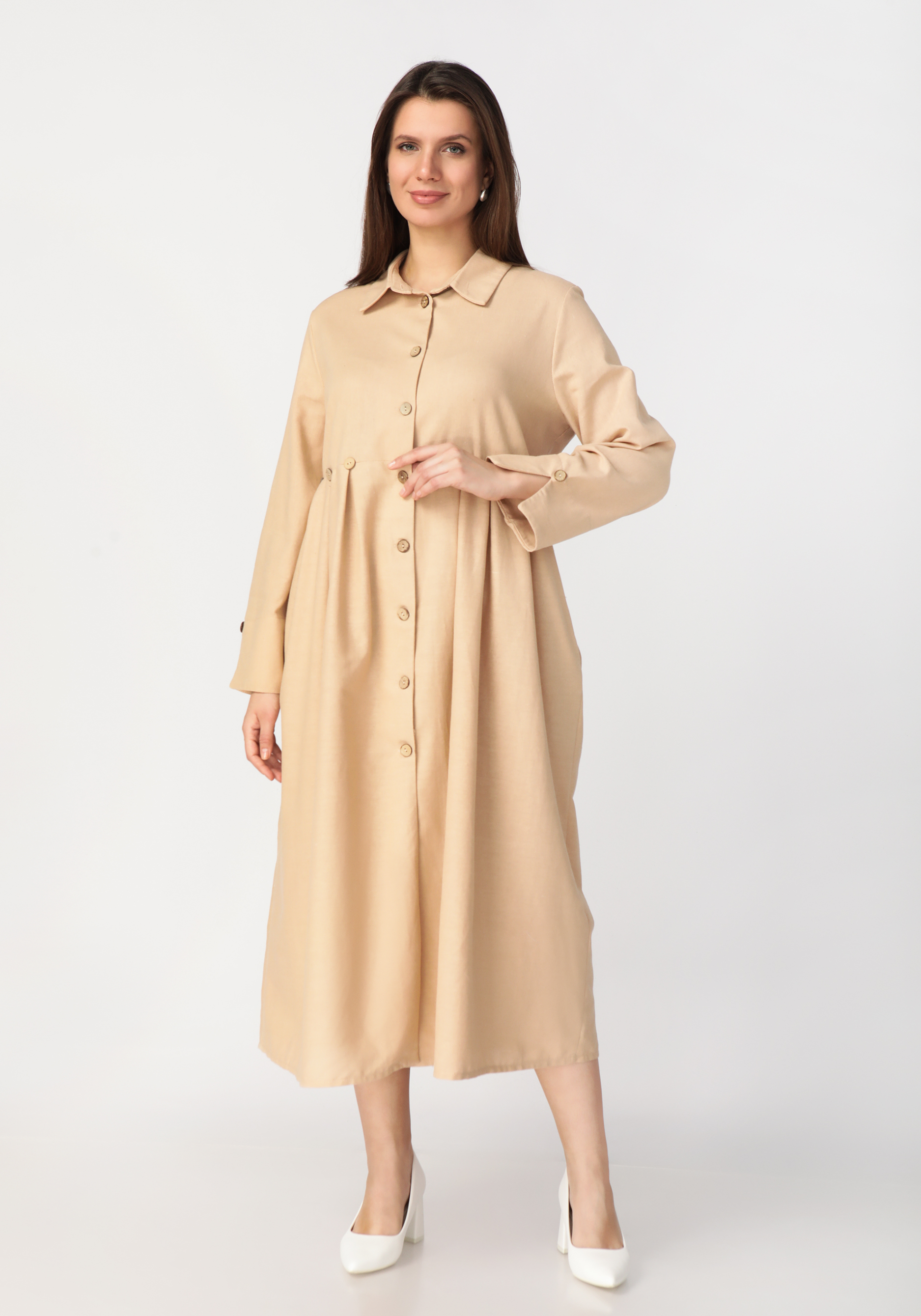Платье-рубашка из льняной ткани платье из комбинированной вельветовой ткани