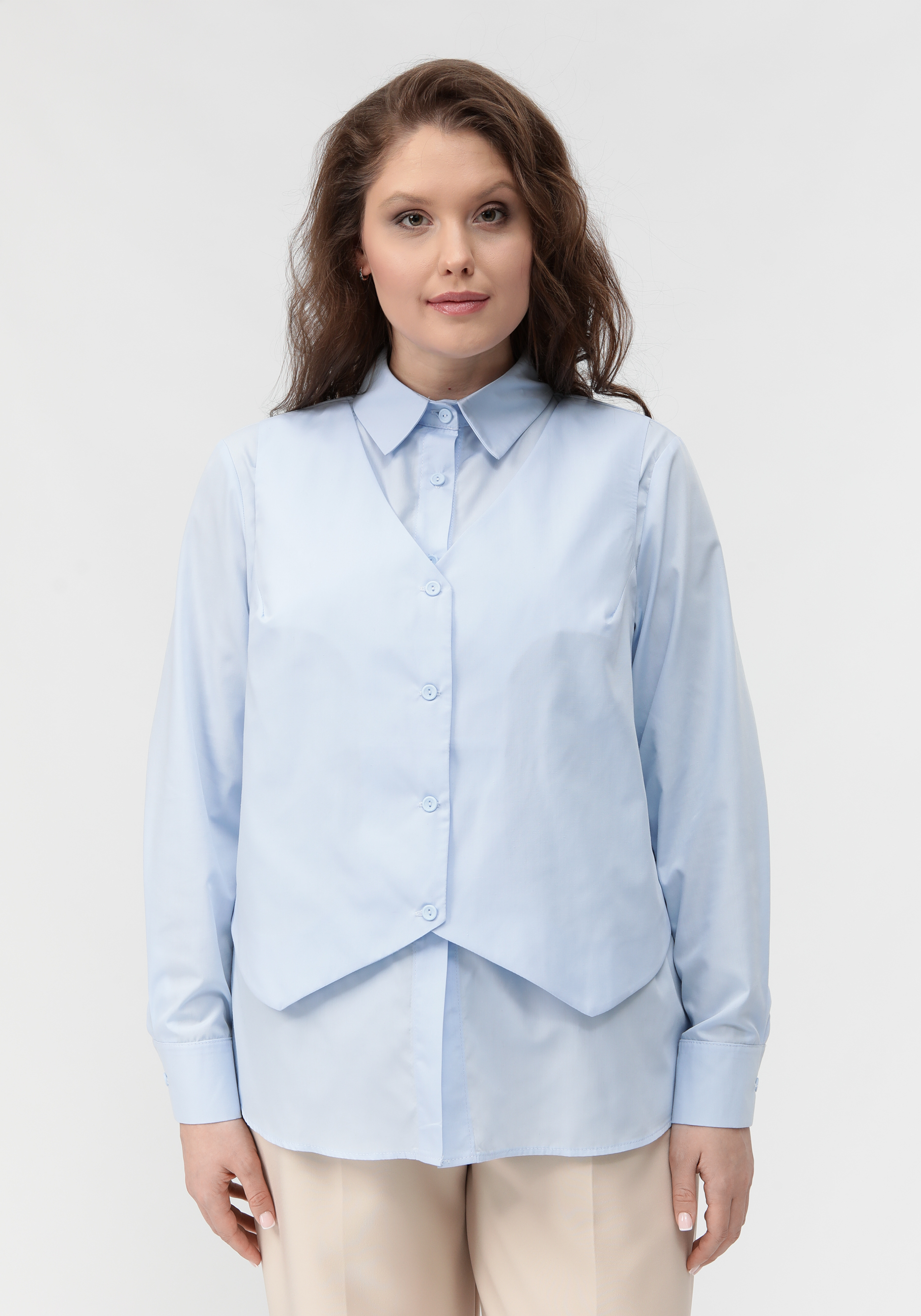 Блуза с имитацией жилетки свободного кроя VeraVo, размер 54, цвет бежевый - фото 5