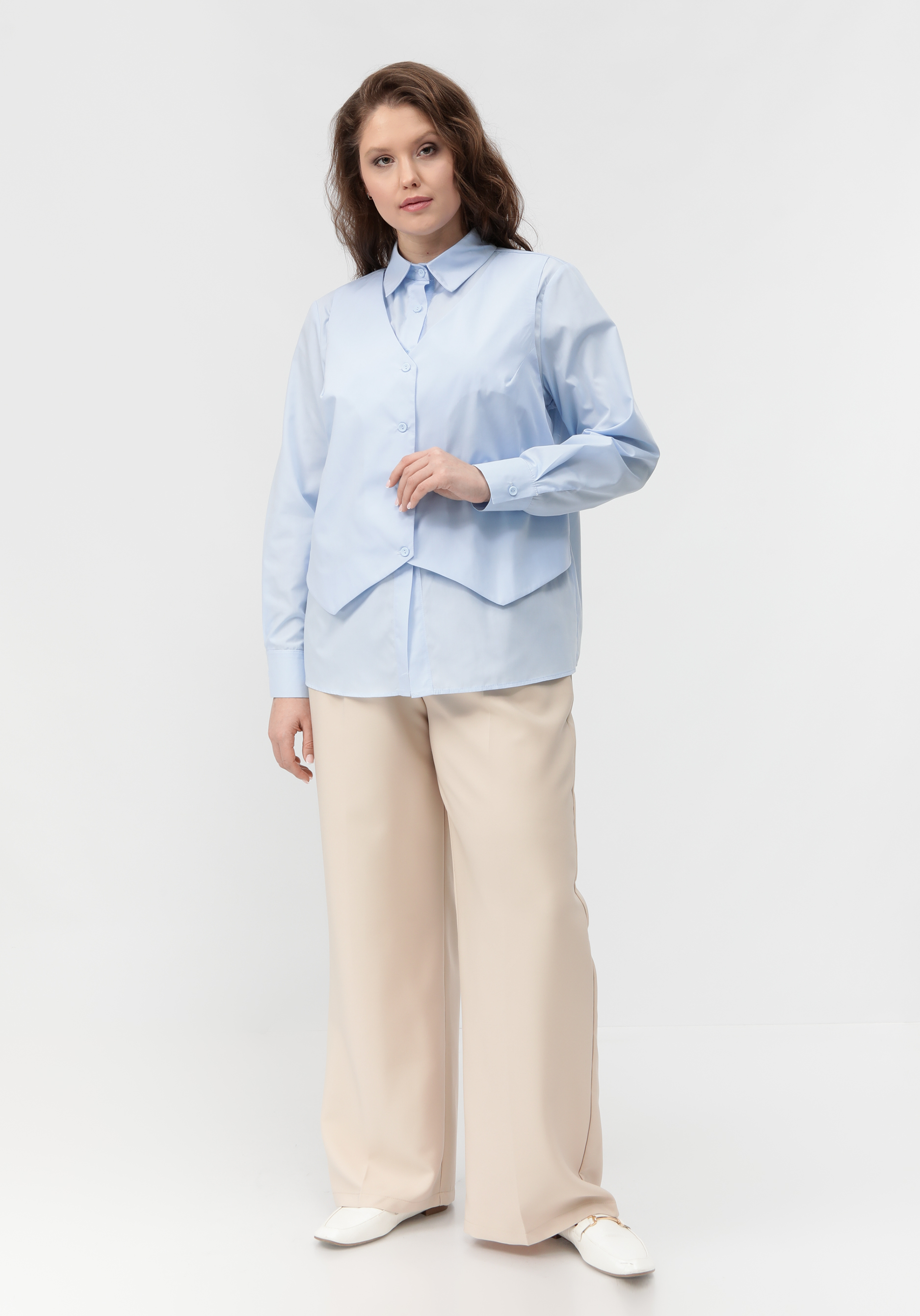 Блуза с имитацией жилетки свободного кроя VeraVo, размер 54, цвет бежевый - фото 3