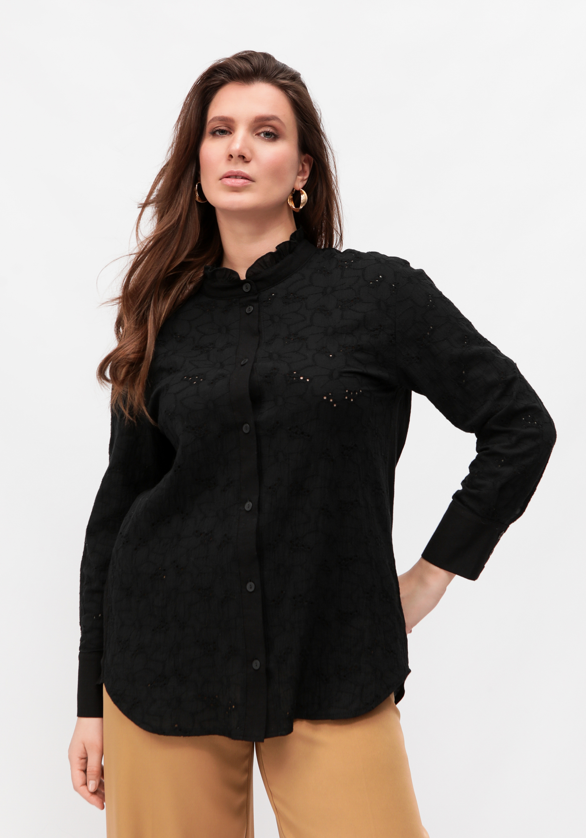 Блуза из шитья на пуговицах Mio Imperatrice, цвет черный, размер 50
