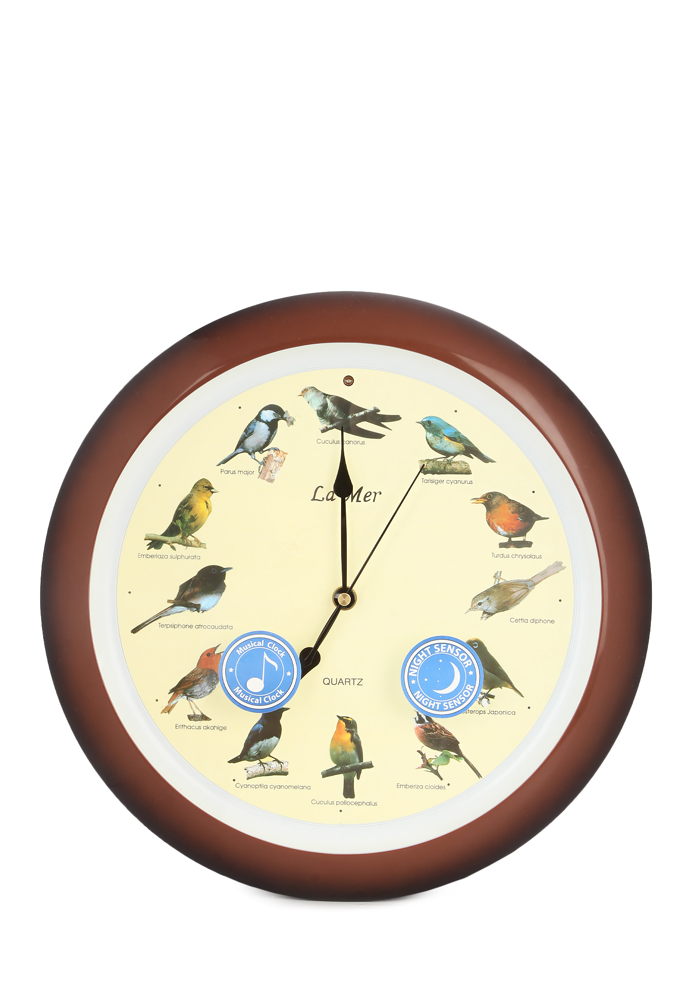 Настенные часы с пением птиц, цвет коричневый, размер 33*33*4 см, циферблат диаметр =25 см