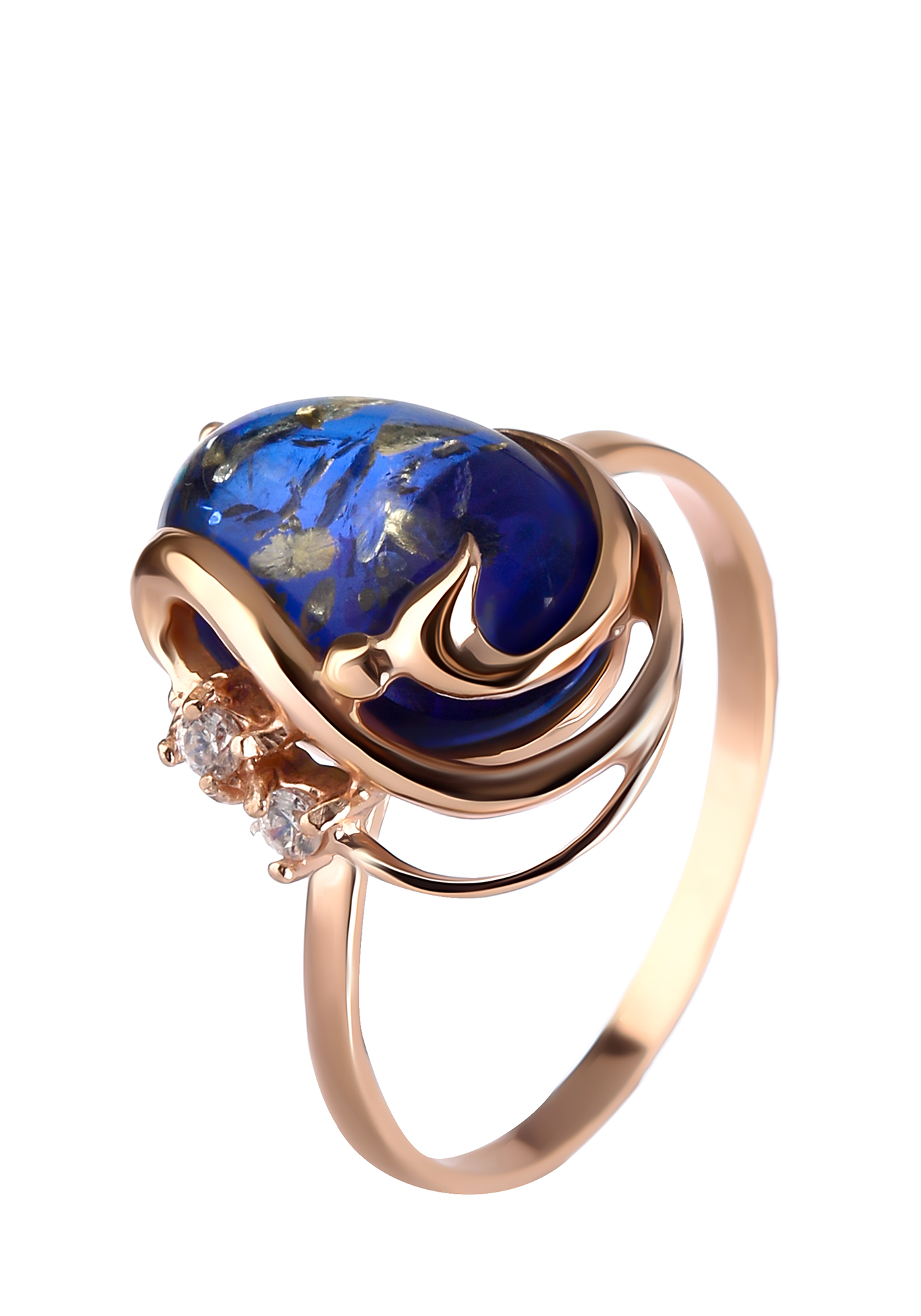 Серебряное кольцо "Синяя птица" Янтарная волна, цвет синий, размер 17 перстень - фото 1