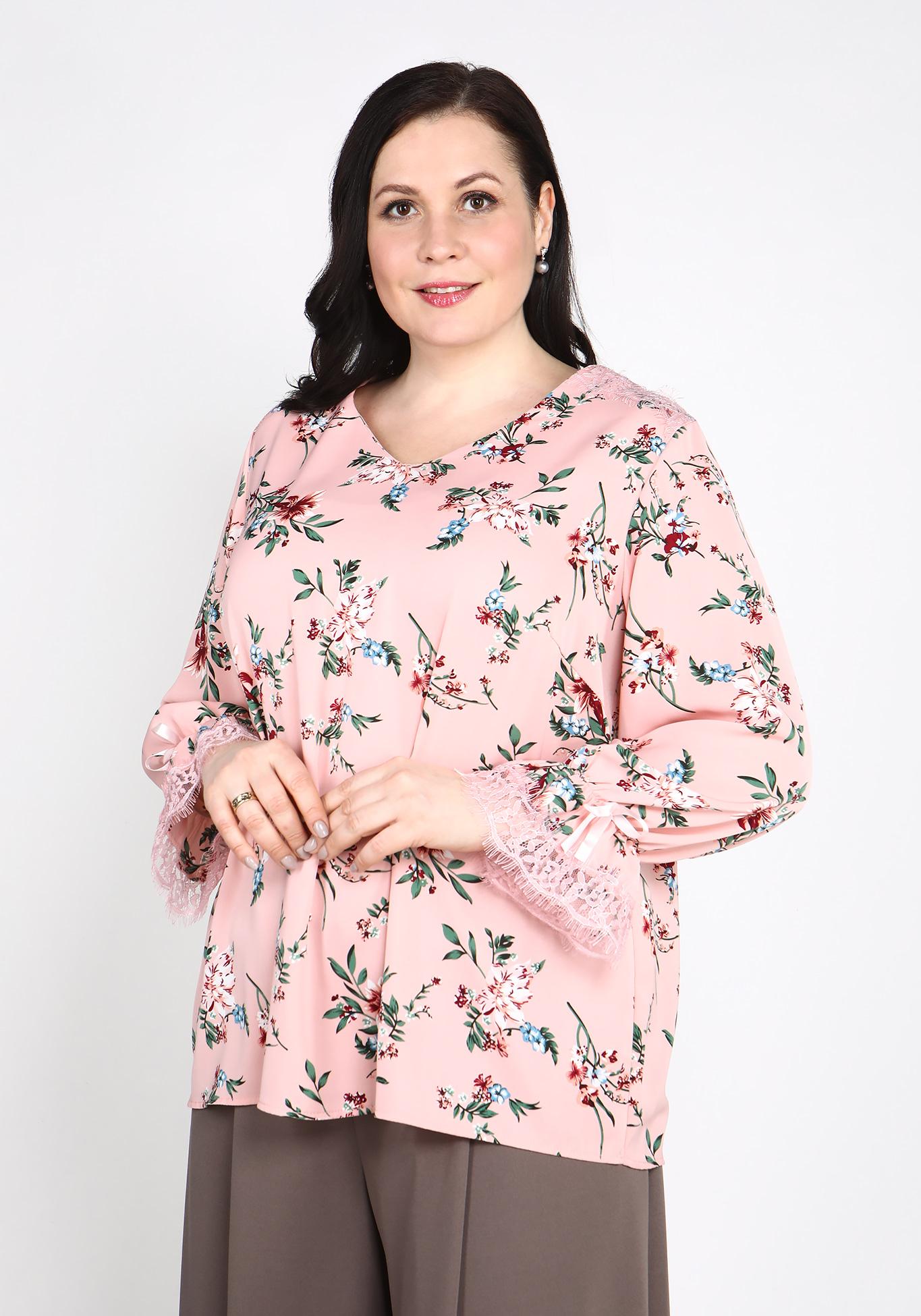 Блуза с длинным рукавом и цветочным принтом Bianka Modeno, размер 50 - фото 3