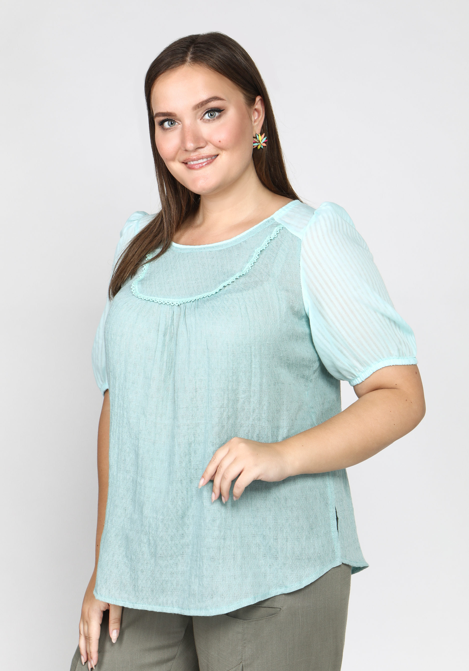 Блуза "Умопомрачительный день" GalaGrosso, размер 48, цвет ментоловый - фото 1