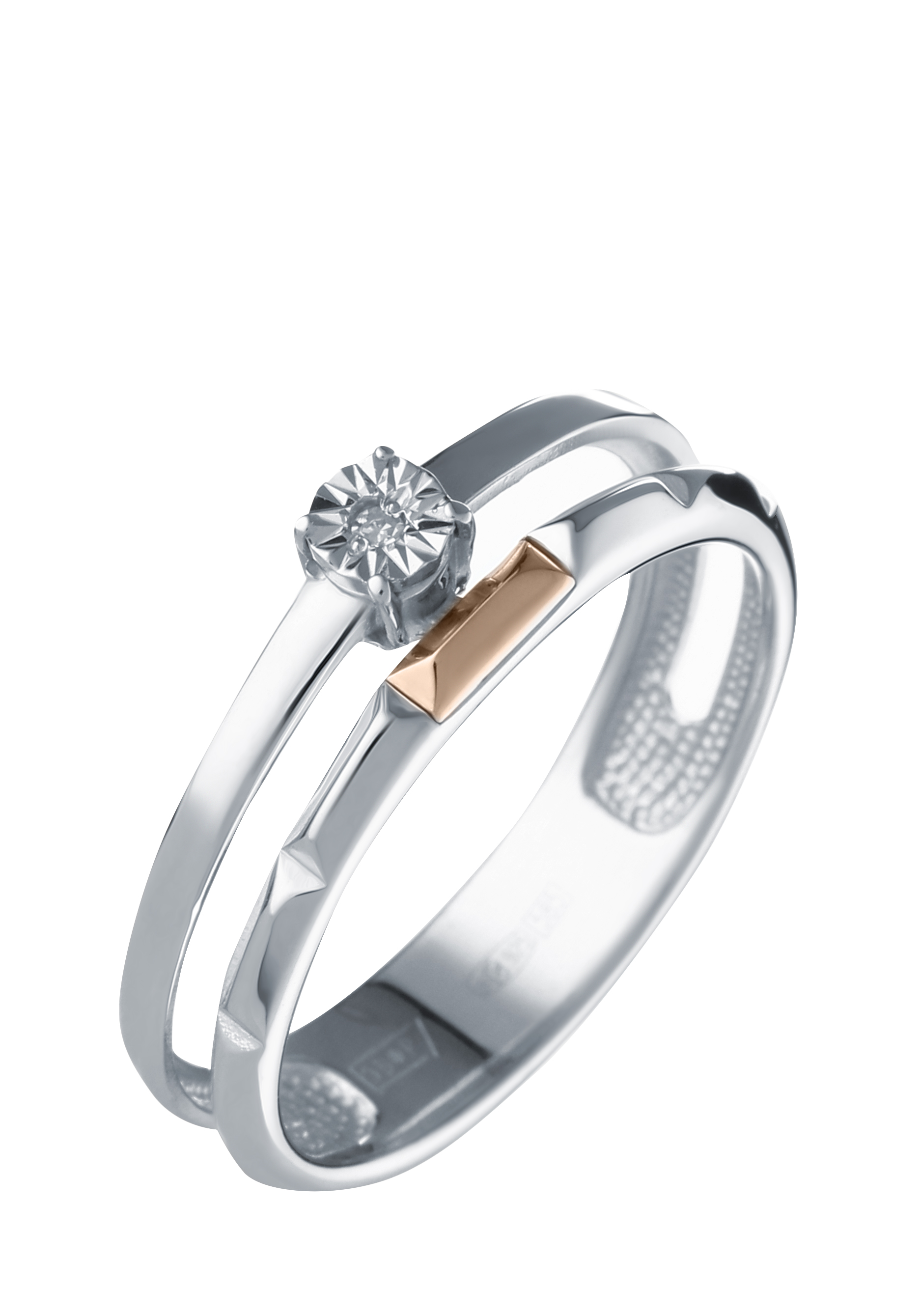 Кольцо серебряное с бриллиантом "Гармония" АЛЬКОР, размер 18, цвет серый