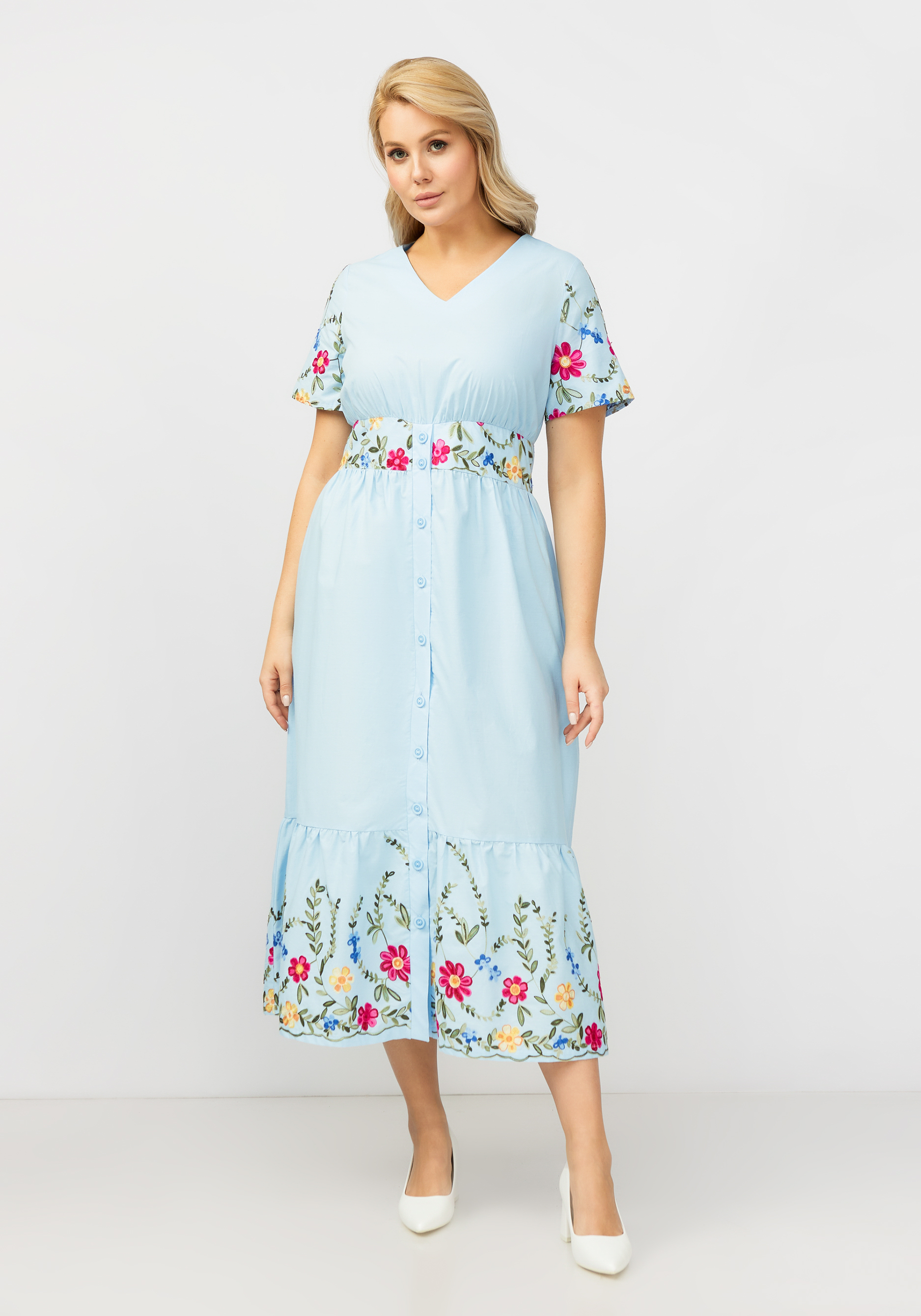 Платье с цветочной вышивкой на пуговицах Bianka Modeno, размер 54 - фото 4