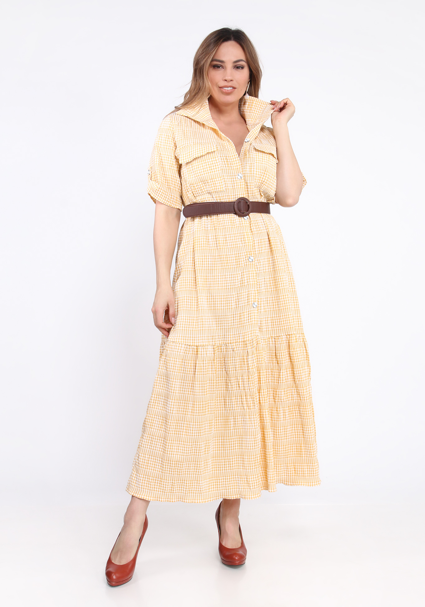 Платье в стиле сафари из хлопка City Code, размер 60, цвет жёлтый - фото 2