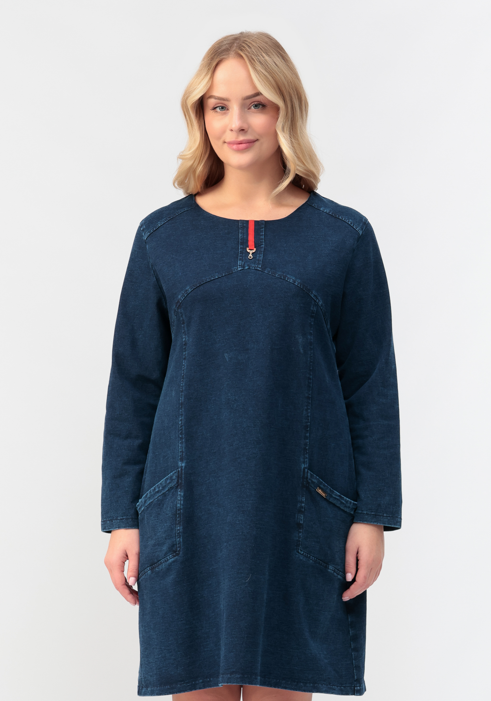 Платье-туника джинсовая с карманами, размер 62, цвет синий - фото 5