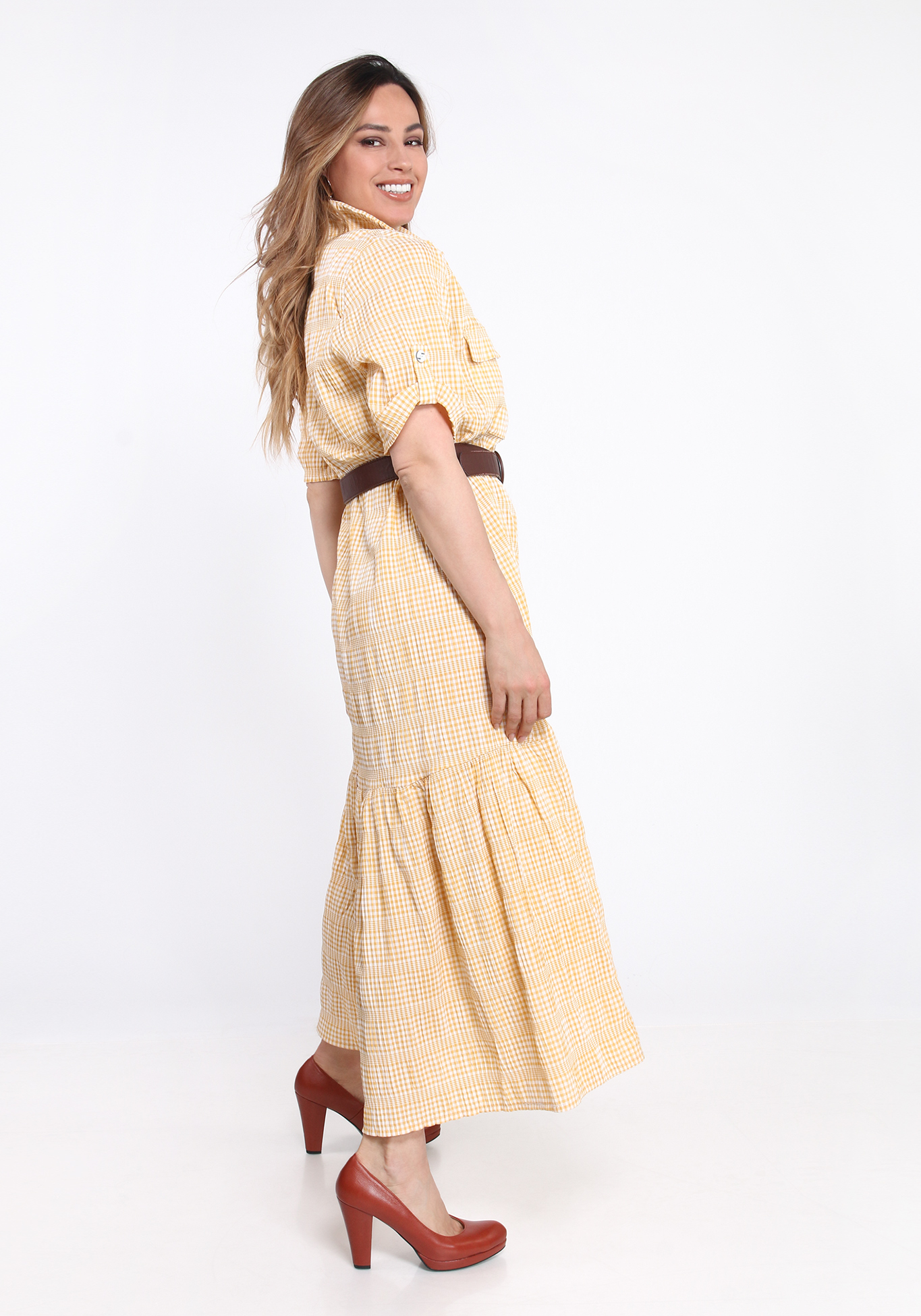 Платье в стиле сафари из хлопка City Code, размер 60, цвет жёлтый - фото 3
