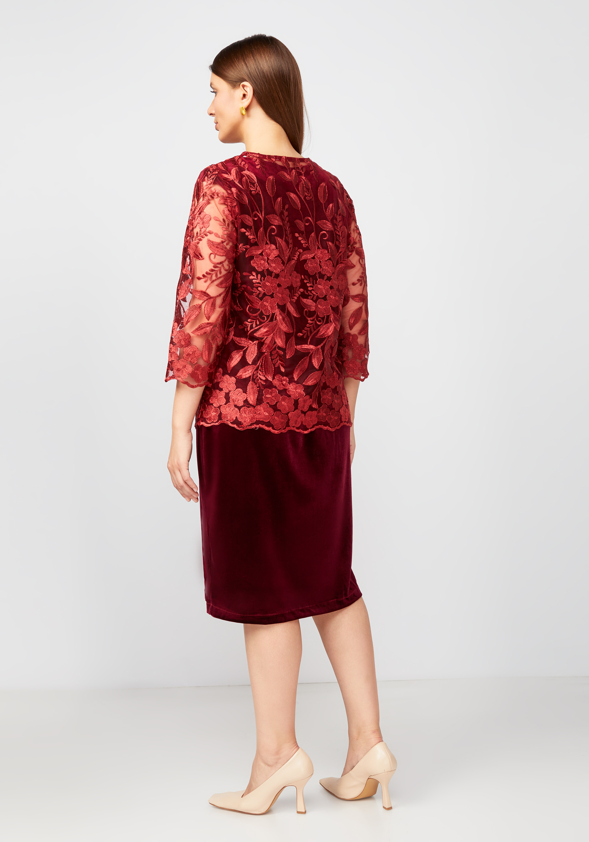 Платье с кружевной блузой Bel Fiore, размер 48, цвет кофейный - фото 8