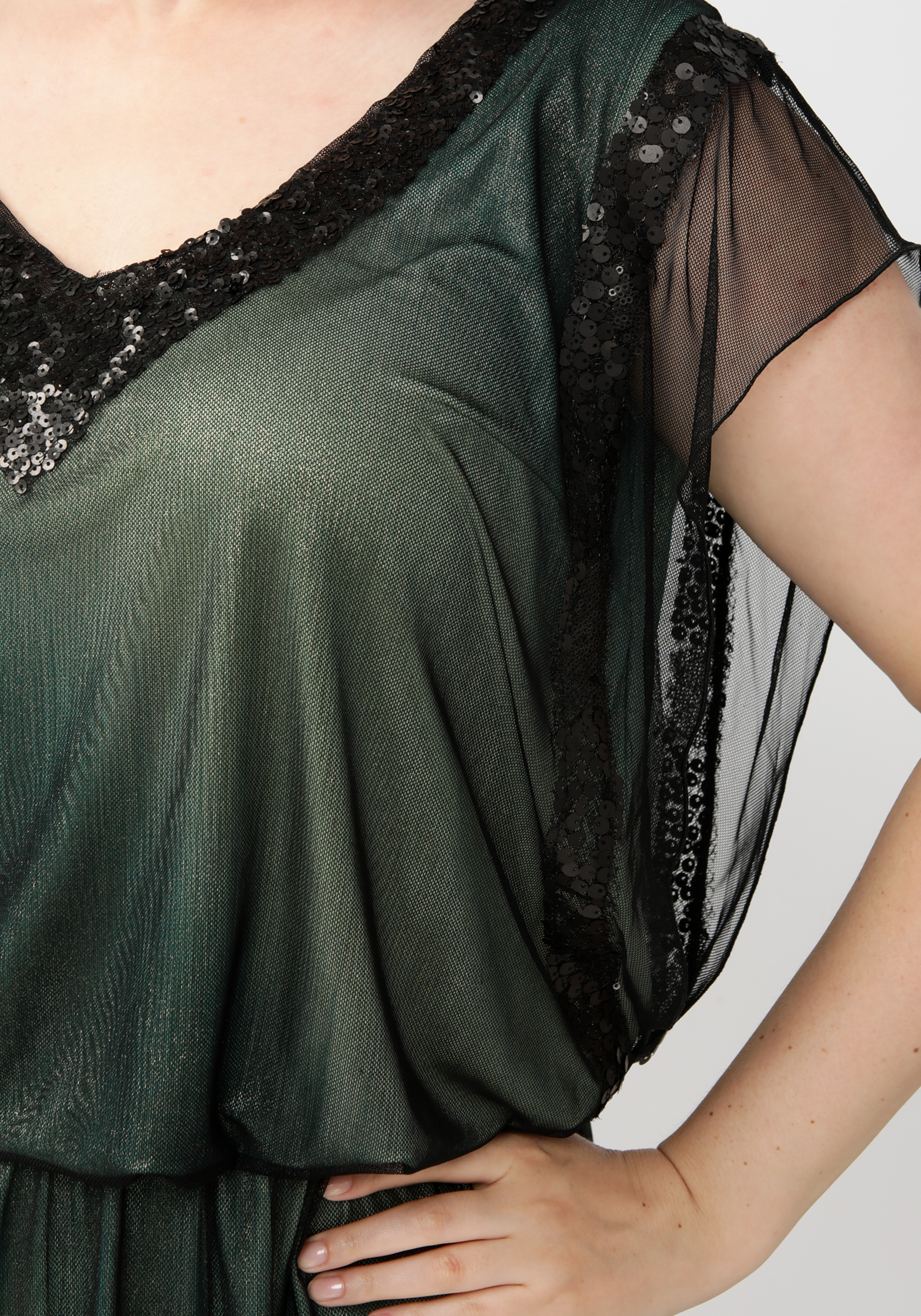 Платье с заниженной линией талии и пайетками GalaGrosso, размер 54, цвет зеленый - фото 5
