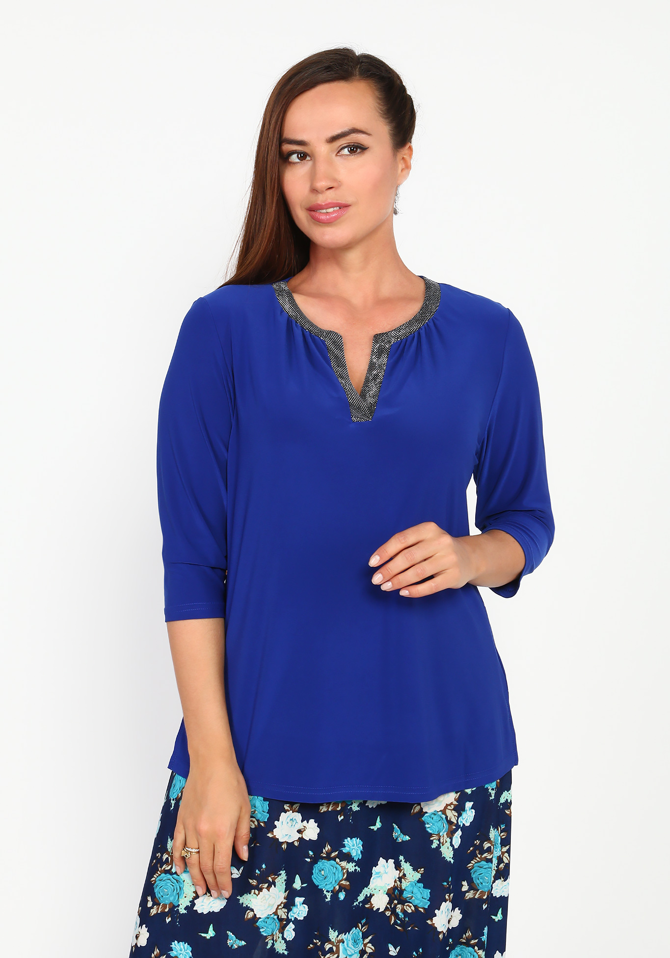 Блуза с фигурным вырезом и рукавом 3/4 Veas, размер 60, цвет бирюзовый - фото 6
