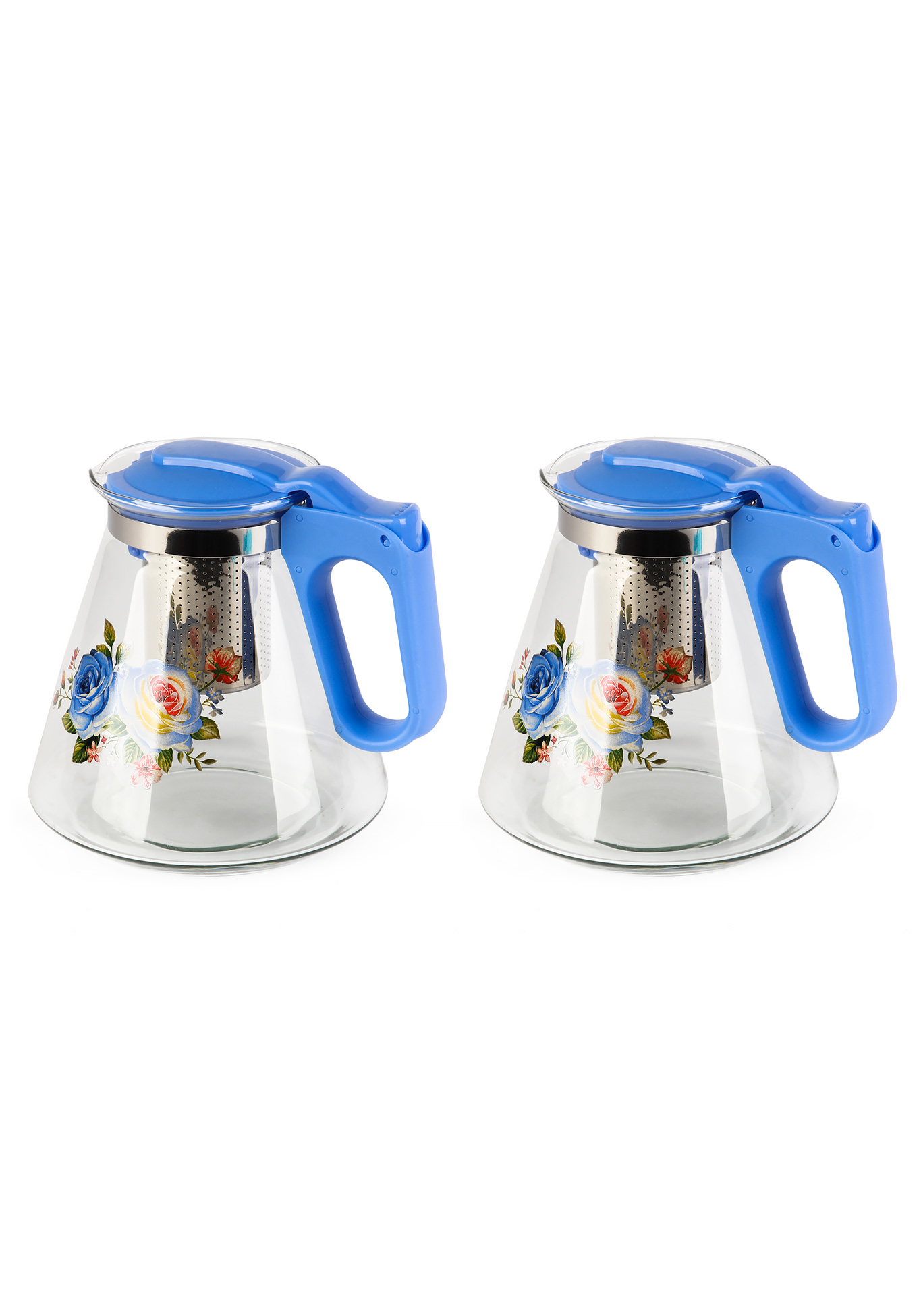 Набор из 2х заварочных чайников с фильтром Alpenkok, цвет прозрачный с рисунком